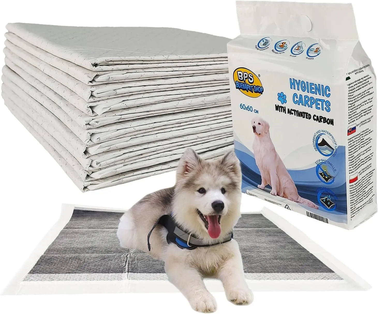 BPS Buena Pet Shop Tappetino Igienico Assorbente per Cani con Carboni Attivi, 60x60cm, 100 Pezzi - immagine 9