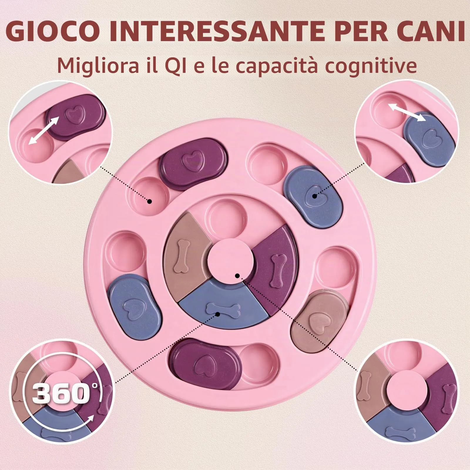 TRIGRAND Gioco Interattivo Puzzle per Cani e Cuccioli, Addestramento QI e Slow Feeder, Rosa - immagine 3