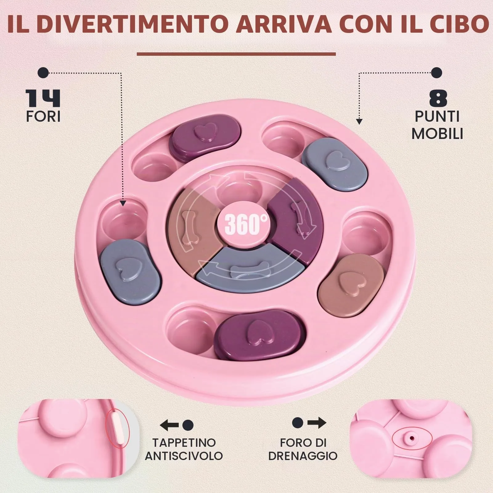 TRIGRAND Gioco Interattivo Puzzle per Cani e Cuccioli, Addestramento QI e Slow Feeder, Rosa - immagine 4