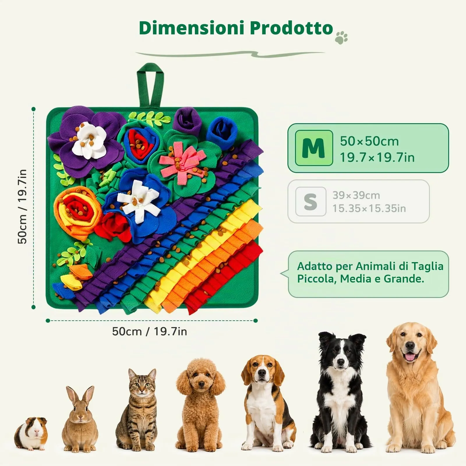 Gimars Tappeto Olfattivo per Cani, Gioco Interattivo Anti-Noia in Pile Antiscivolo, 50×50cm, Verde - immagine 2