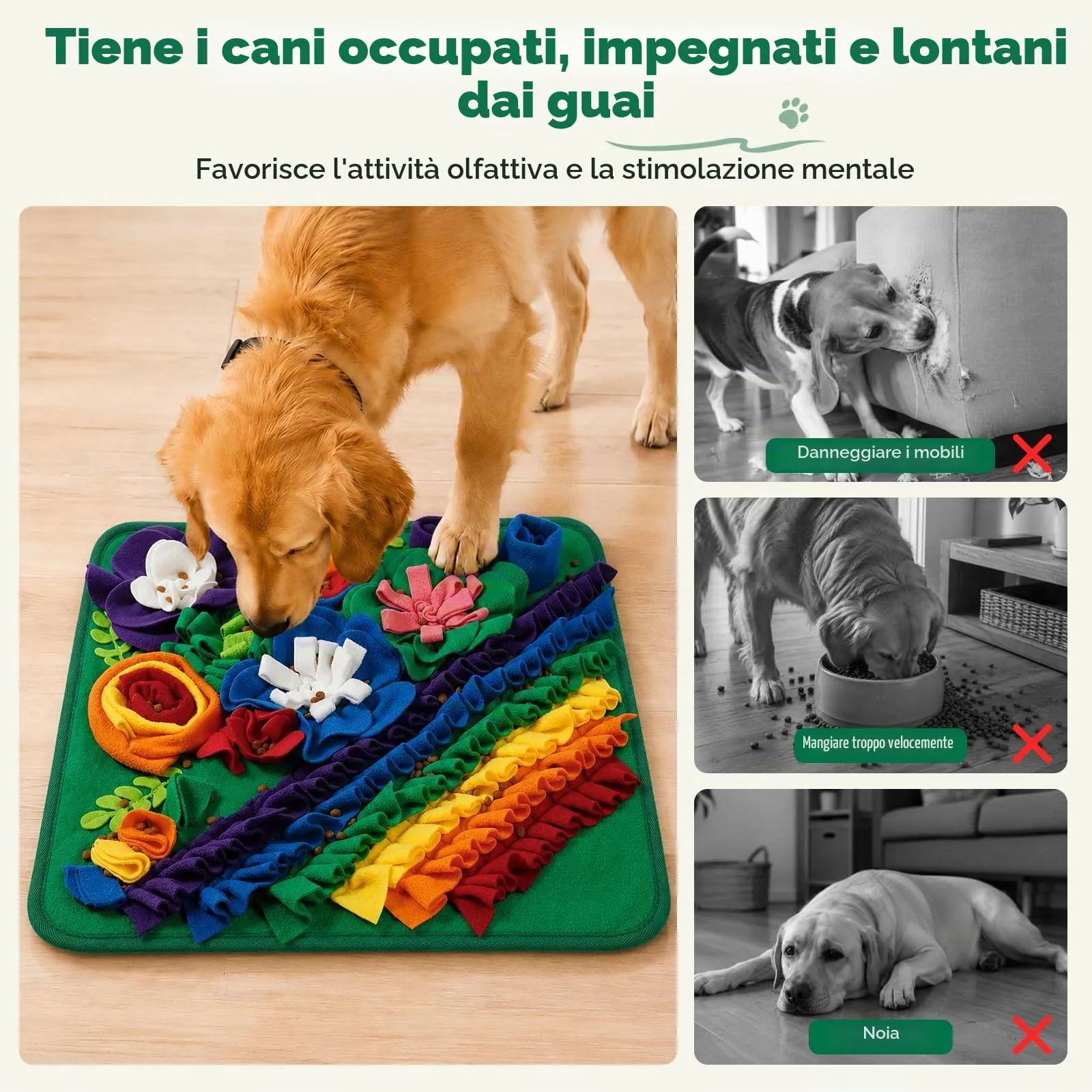 Gimars Tappeto Olfattivo per Cani, Gioco Interattivo Anti-Noia in Pile Antiscivolo, 50×50cm, Verde - immagine 4