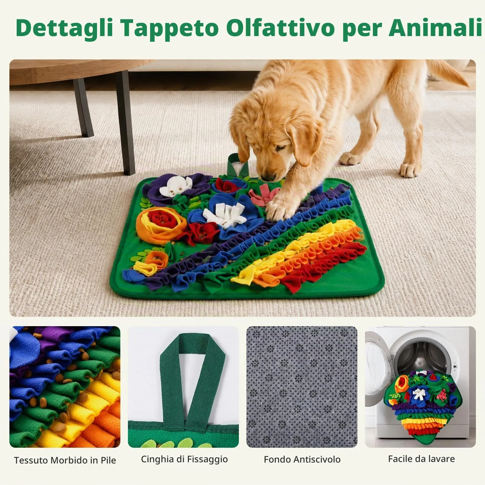 Gimars Tappeto Olfattivo per Cani, Gioco Interattivo Anti-Noia in Pile Antiscivolo, 50×50cm, Verde - immagine 5