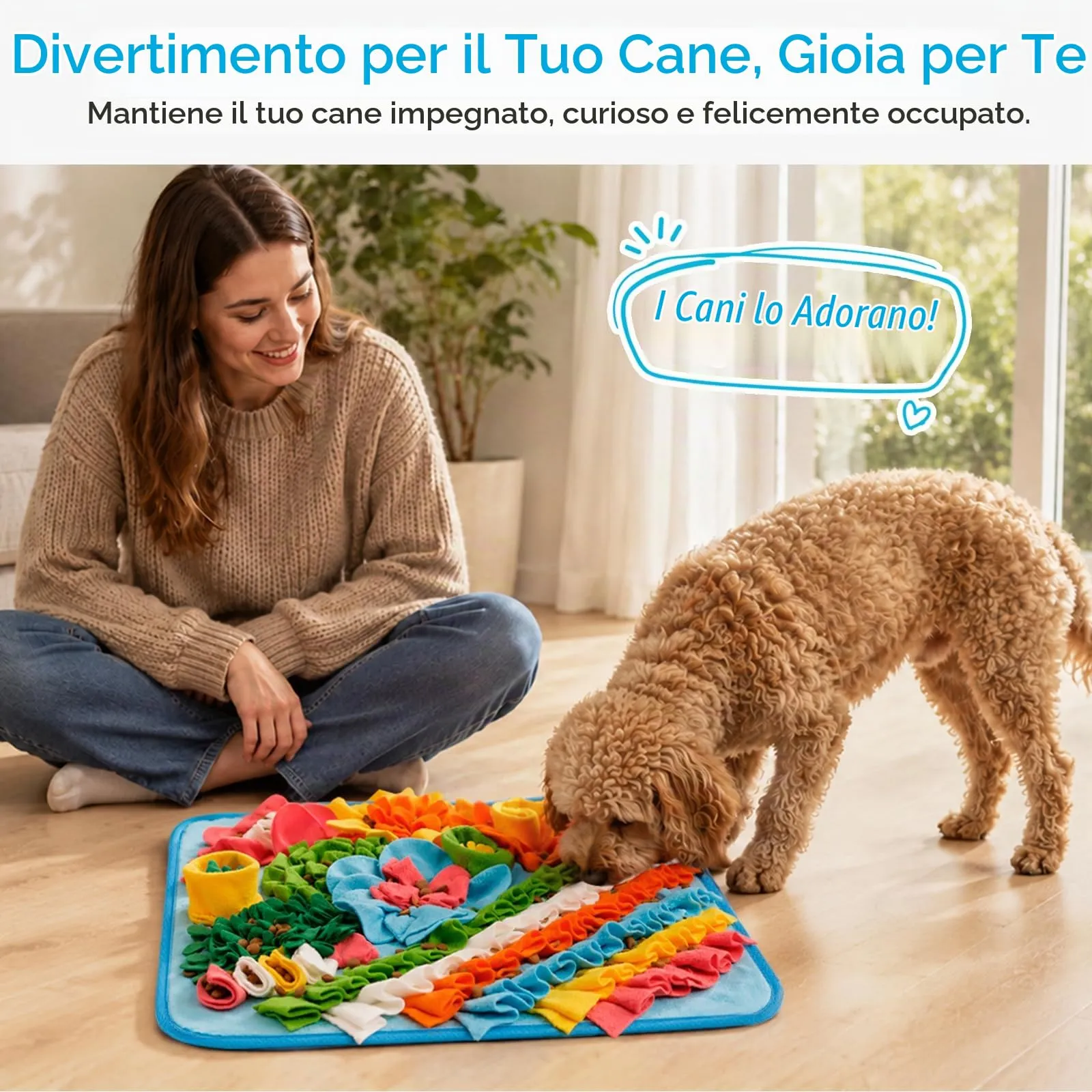 Gimars Tappeto Olfattivo per Cani, Gioco Interattivo Anti-Noia, Pile Antiscivolo 39×39cm, Blu - immagine 6