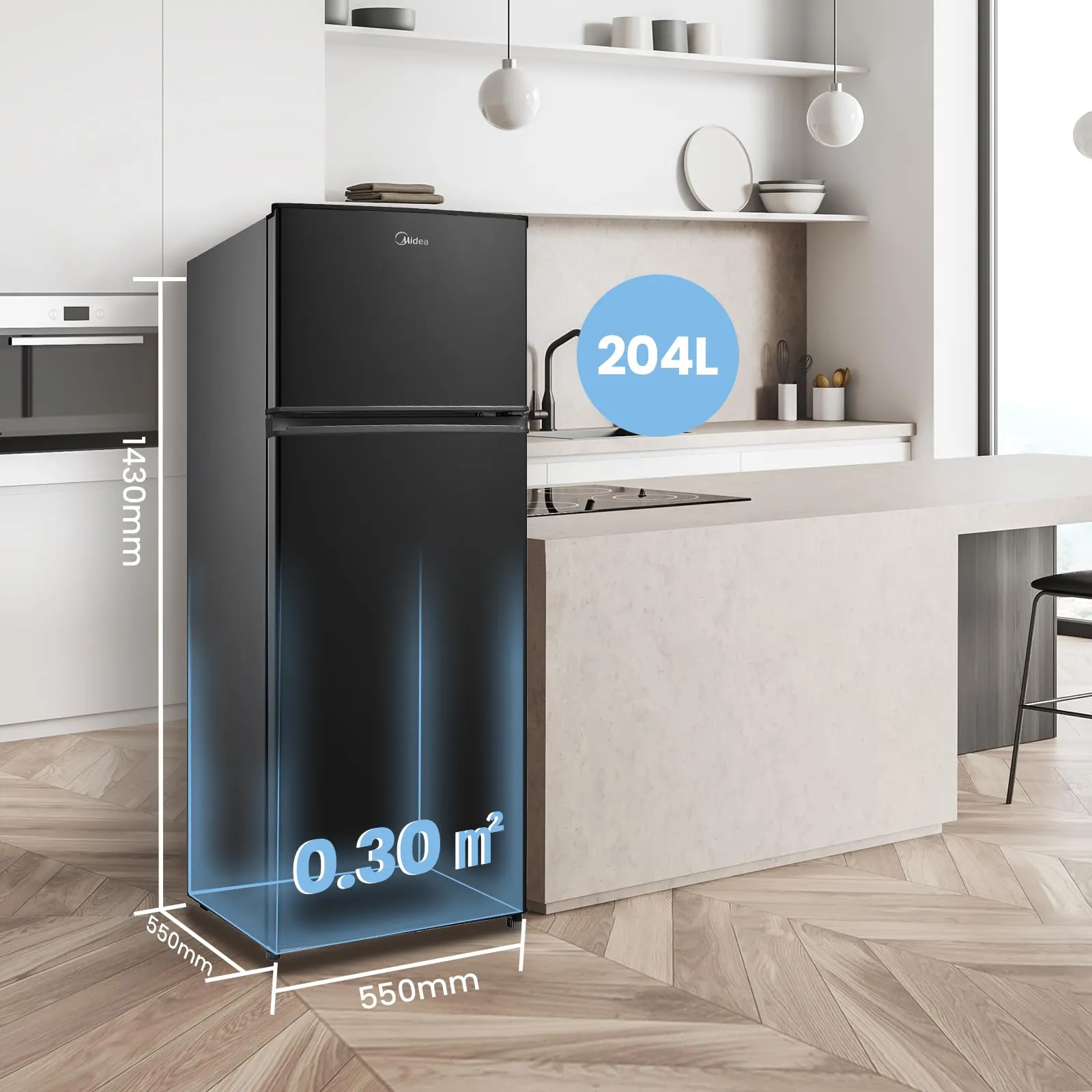Midea Frigorifero Doppia Porta 204L, Compressore Inverter, MERT210FGE30 - immagine 3
