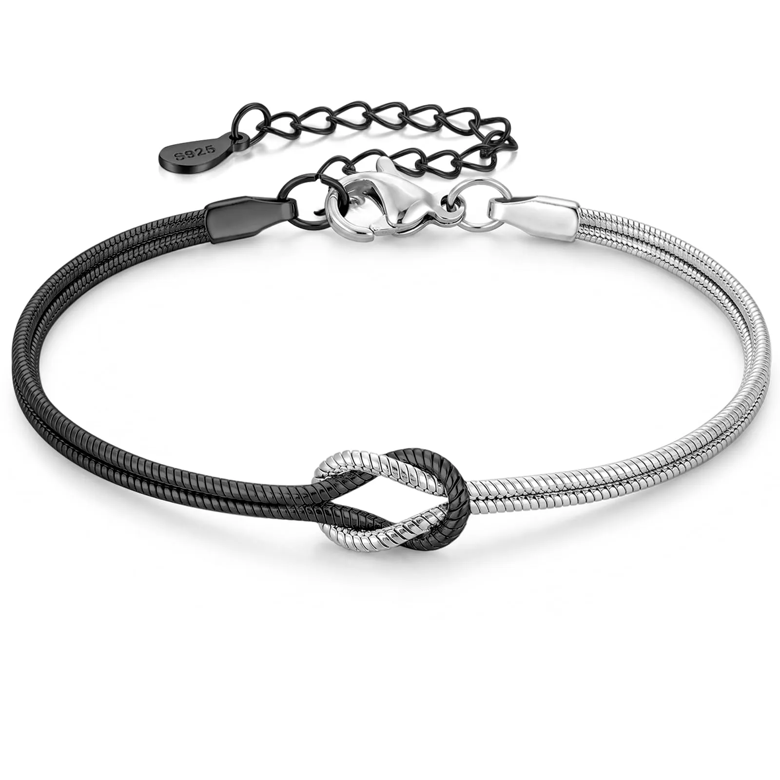 J.Fée Bracciale Amicizia e Coppia in Argento 925 Nodo d'Amore, Nero Argentato, 21cm - immagine 1