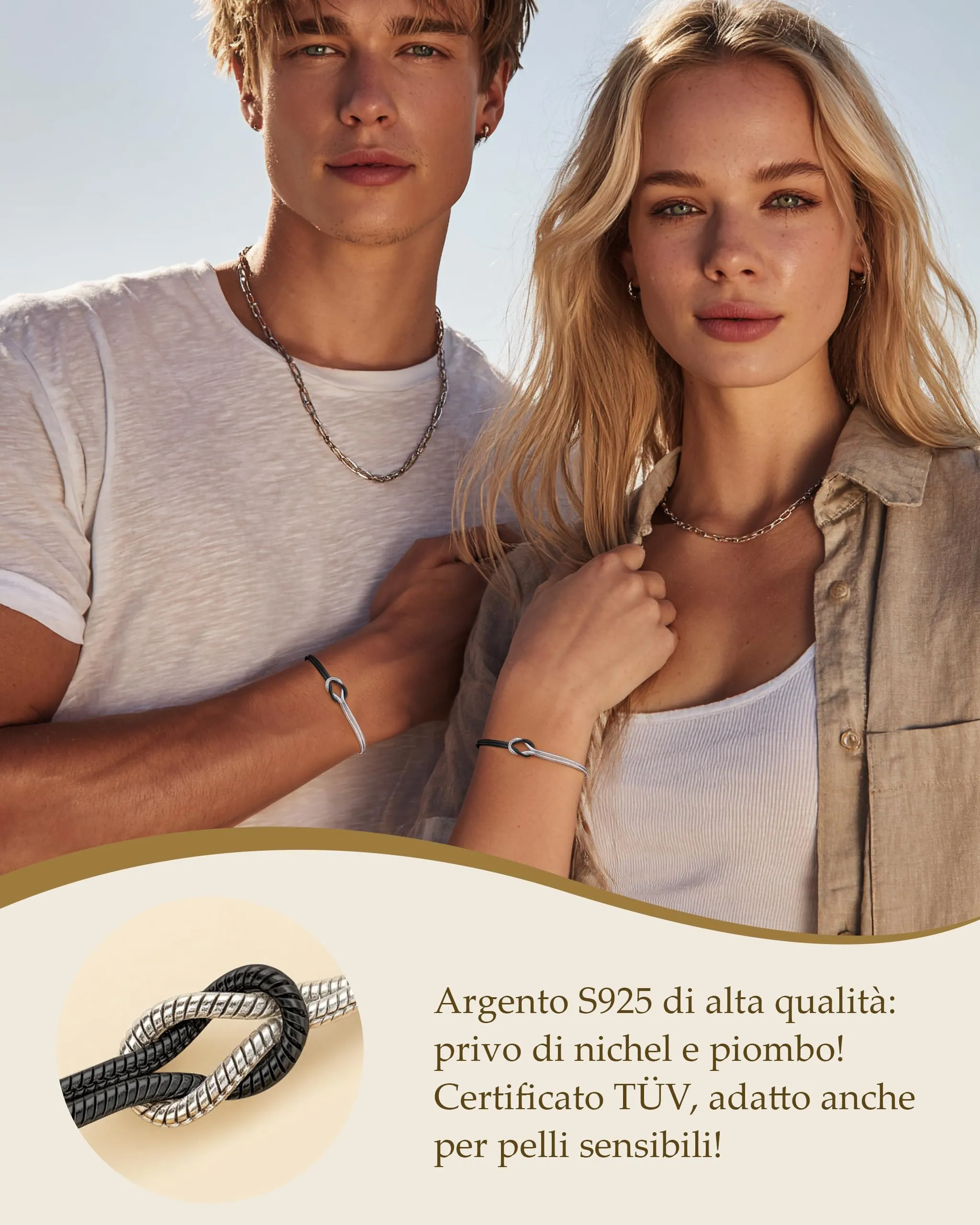 J.Fée Bracciale Amicizia e Coppia in Argento 925 Nodo d'Amore, Nero Argentato, 21cm - immagine 4