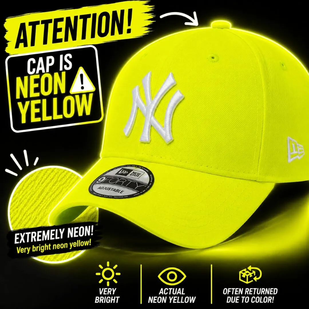 New Era York Yankees MLB 9Forty Adjustable Cap - Neon Yellow - One Size - immagine 2