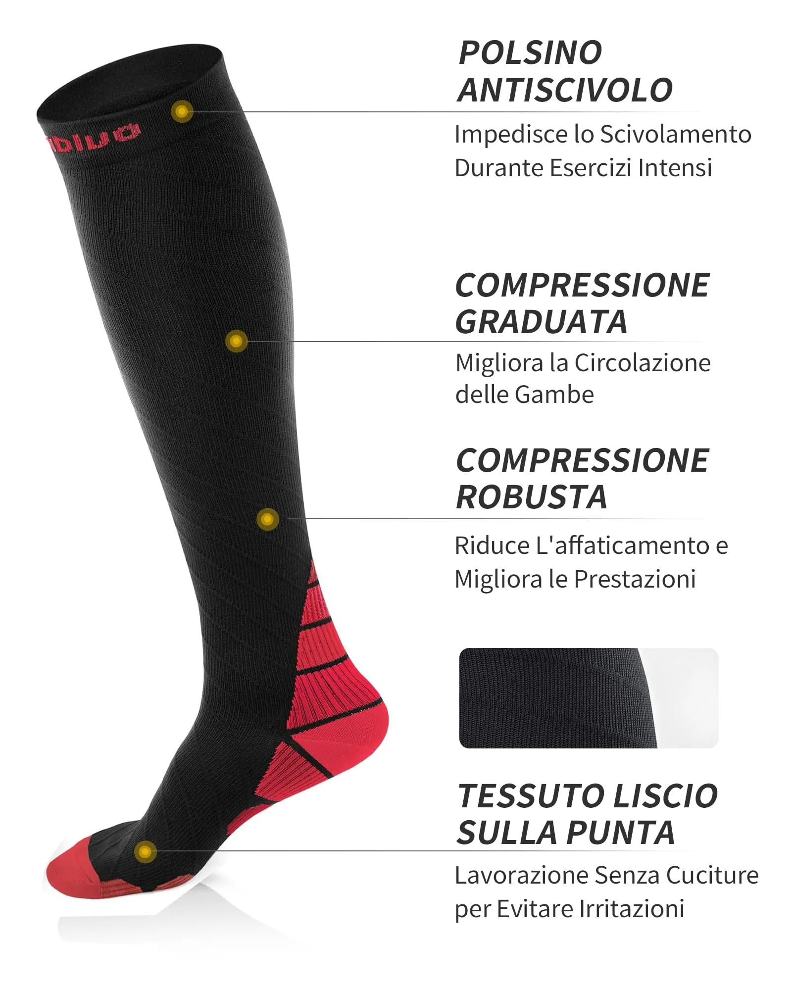 CAMBIVO Calze Compressione Graduata 20-30 mmHg, 2 Paia, XXL, Nero & Rosso - immagine 3