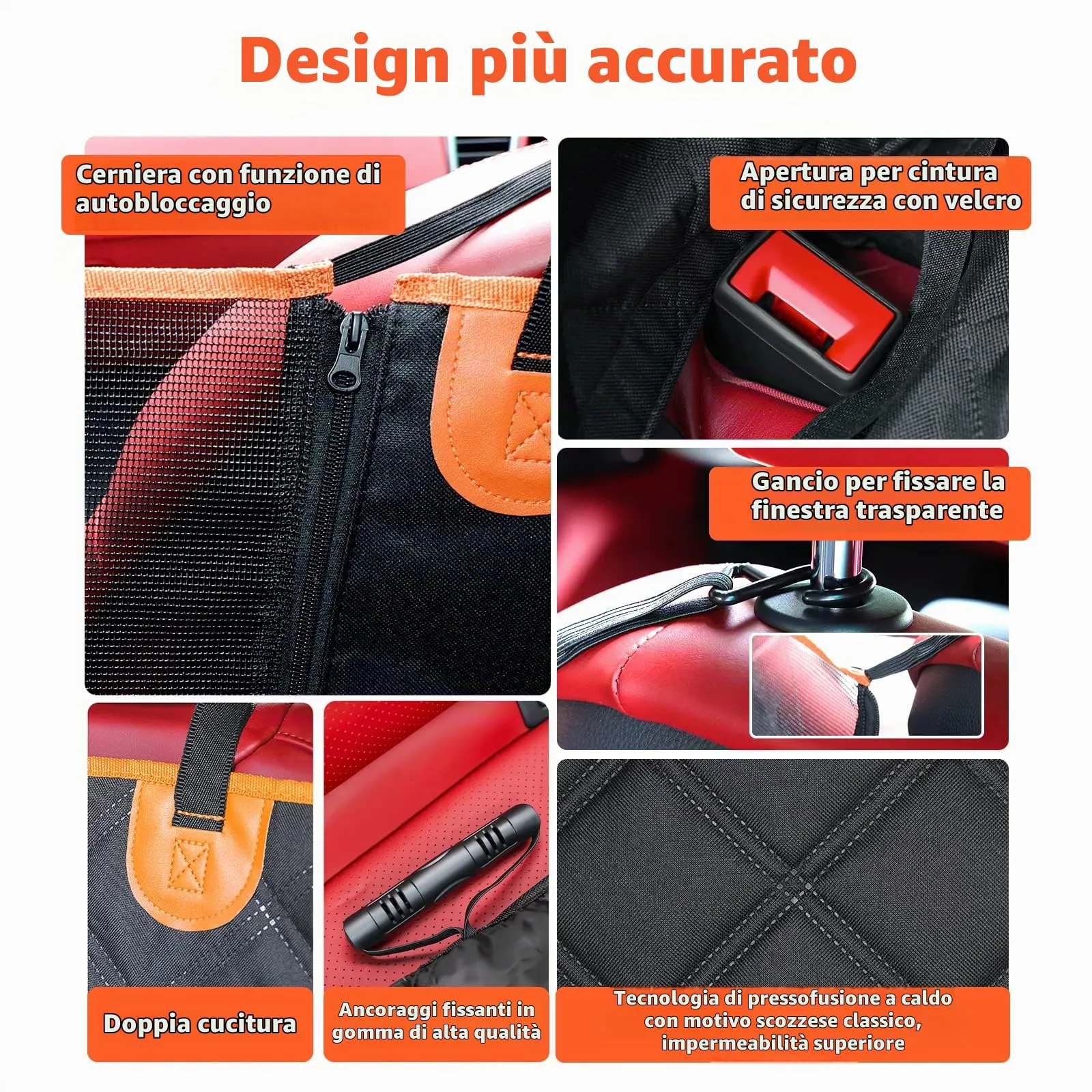 KYG Coprisedile Auto per Cani, Telo Posteriore in Panno Oxford Impermeabile, Antigraffiato e Antiscivolo, Nero Arancione - immagine 3