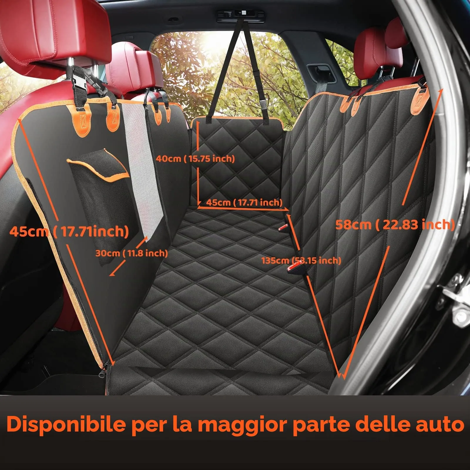KYG Coprisedile Auto per Cani, Telo Posteriore in Panno Oxford Impermeabile, Antigraffiato e Antiscivolo, Nero Arancione - immagine 7