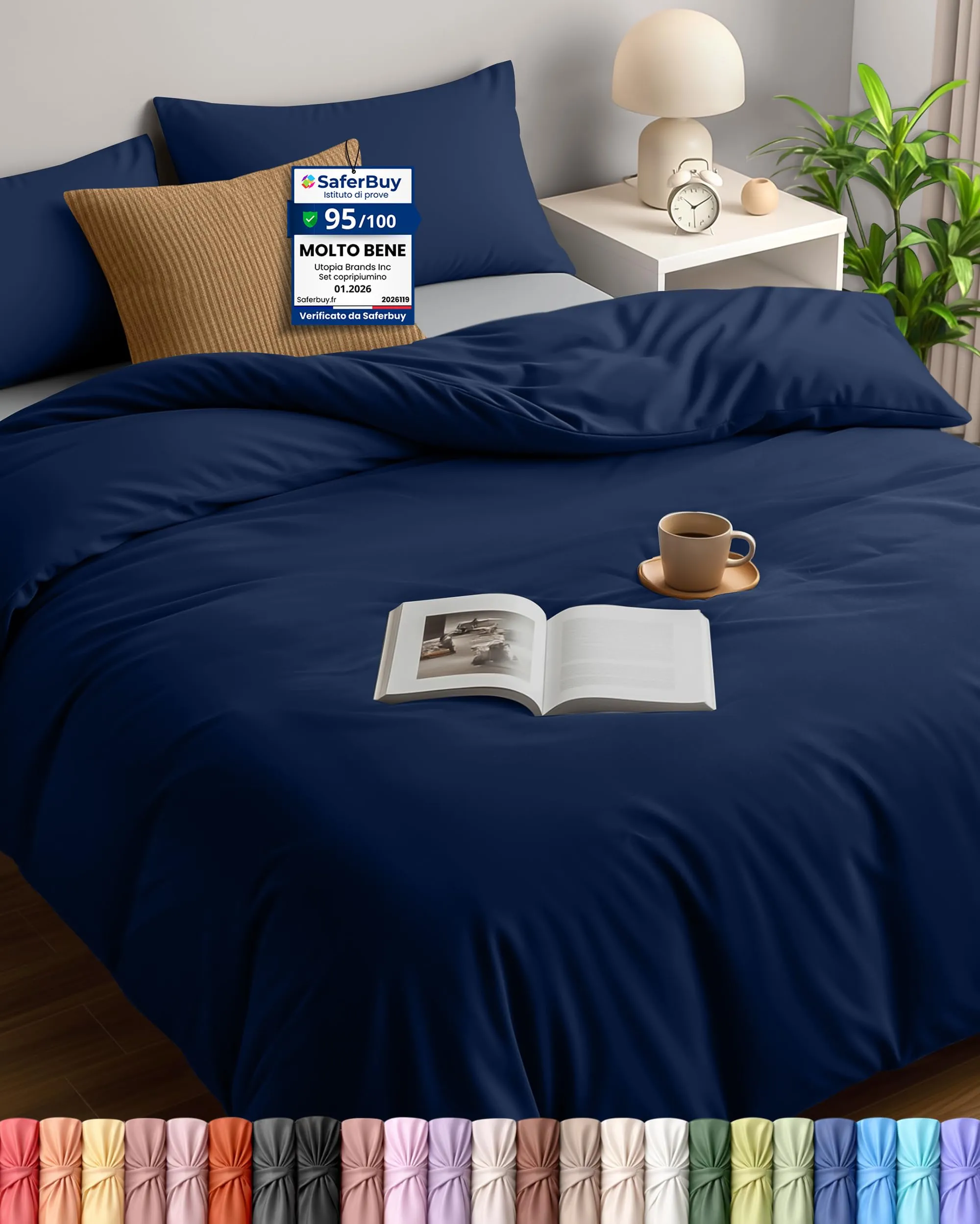 Utopia Bedding Copripiumino Matrimoniale 200x200 cm con 2 Federe 50x75 cm, Blu Navy - immagine 1
