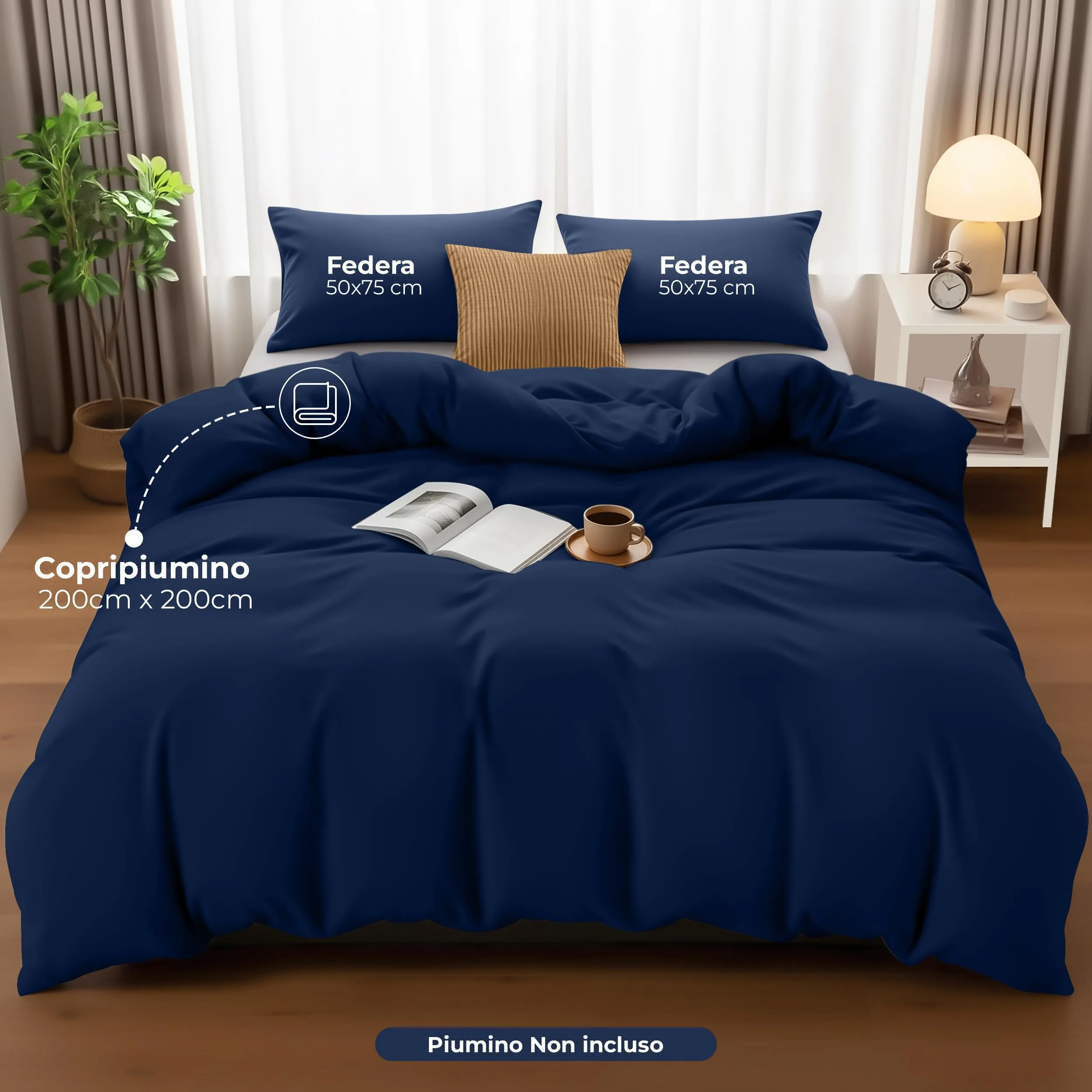 Utopia Bedding Copripiumino Matrimoniale 200x200 cm con 2 Federe 50x75 cm, Blu Navy - immagine 2