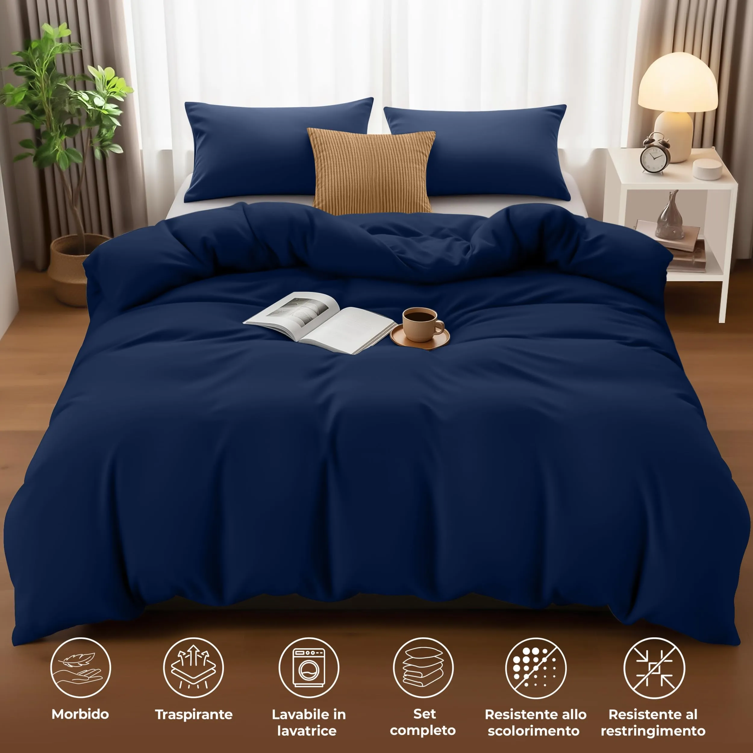 Utopia Bedding Copripiumino Matrimoniale 200x200 cm con 2 Federe 50x75 cm, Blu Navy - immagine 5