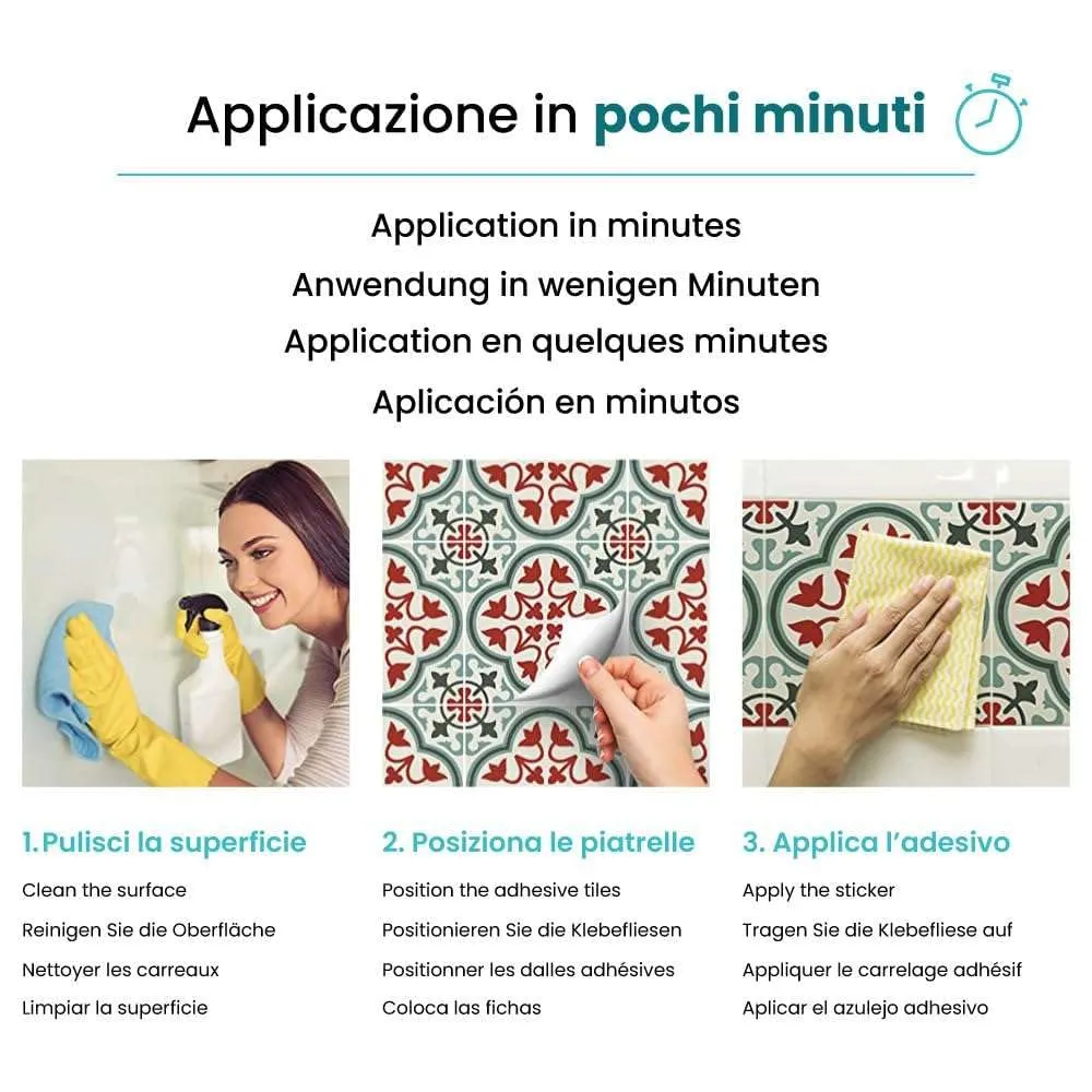 RE-COVERTILES Adesivi Piastrelle in PVC per Cucina e Bagno, 24 Pz 10x10 cm, PS00063 - immagine 6