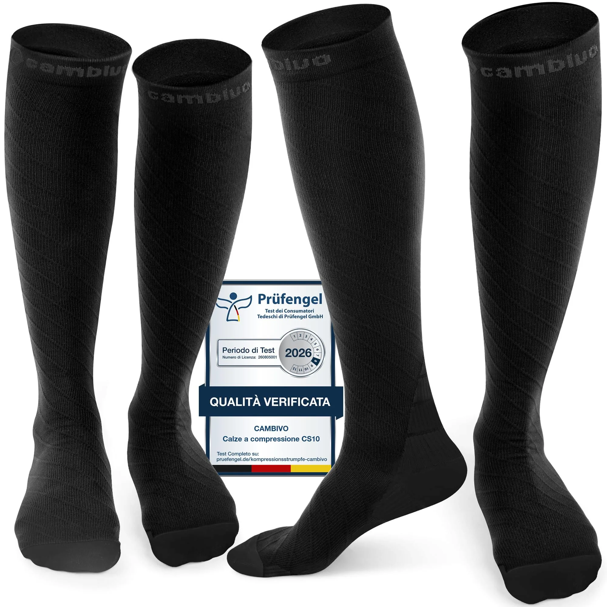 CAMBIVO Calze a Compressione Graduata 20-30 mmHg, 2 Paia, XXL, Nero - immagine 1