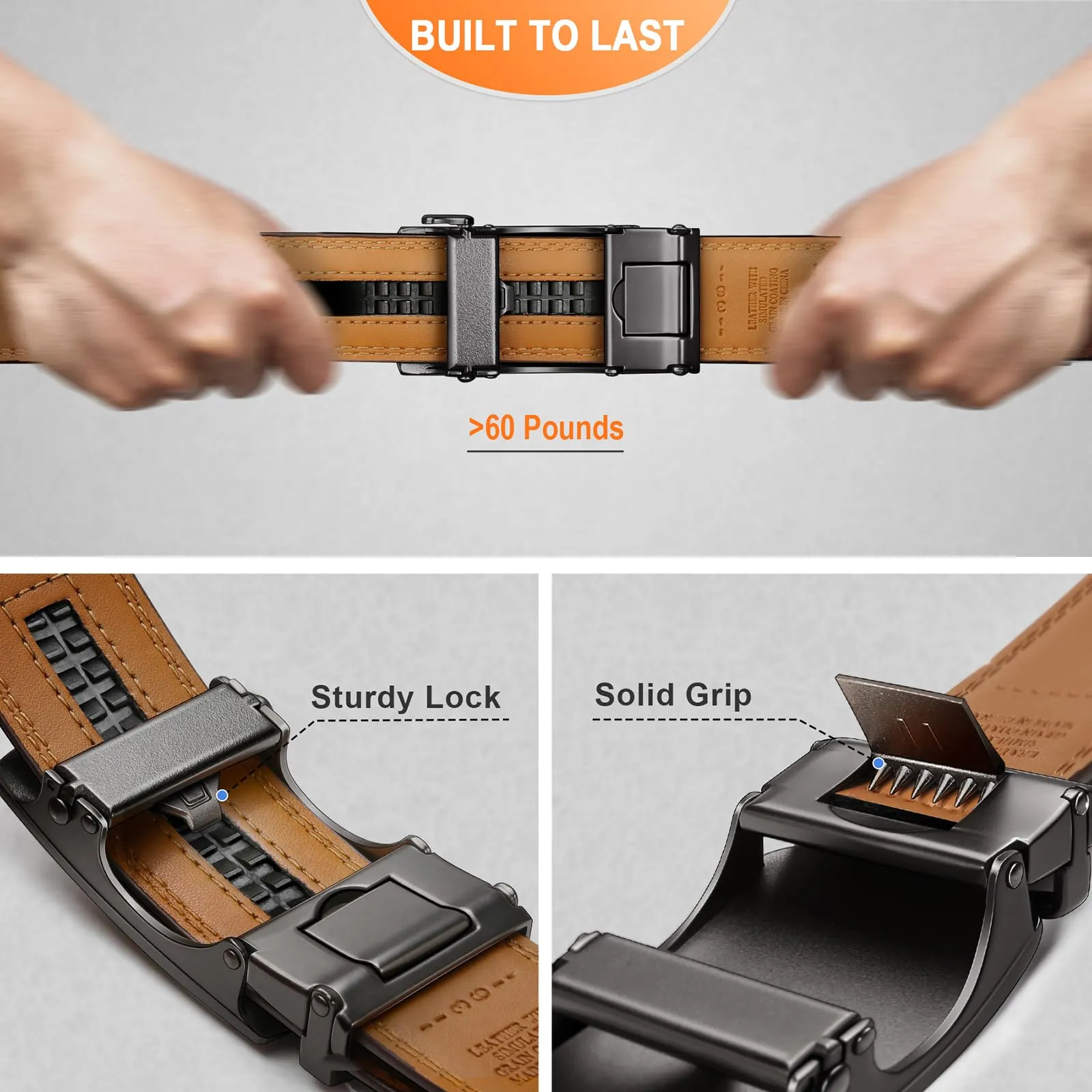 BULLIANT Cintura Uomo in Pelle a Cricchetto Automatico, Fibbia 35mm, Nero 1468, 130cm (38-44 vita regolabile) - immagine 6
