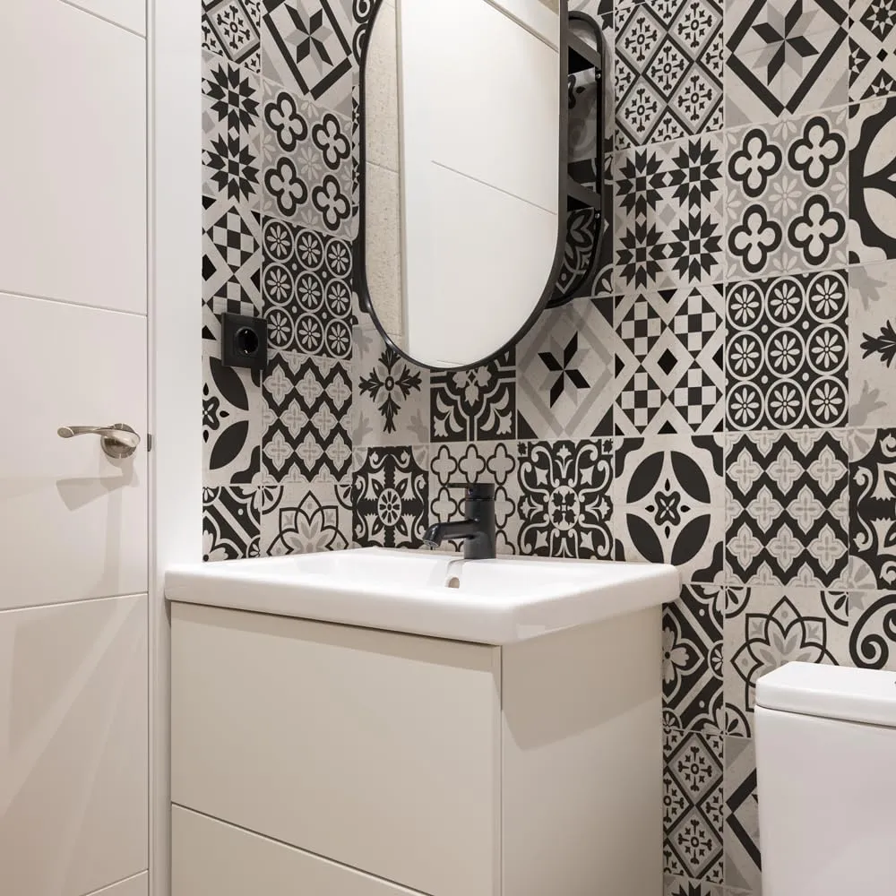 RE-COVERTILES Adesivi per Piastrelle Bagno e Cucina, 10 Pz 20x20 cm, PS00063, PVC Impermeabile Stile Cementine Azulejos - immagine 1
