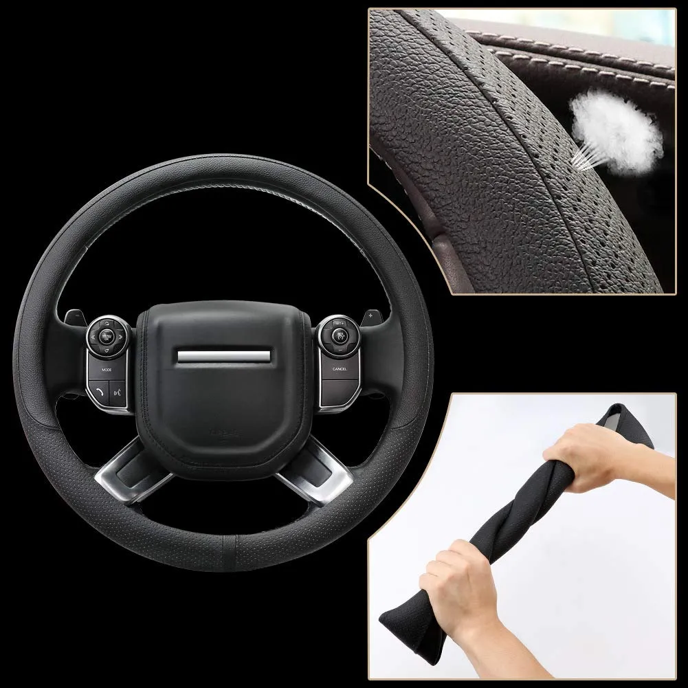 COFIT Coprivolante Auto in Pelle Microfibra Traspirante e Antiscivolo, Rotondo Universale L 39-40.5cm, Nero - immagine 3