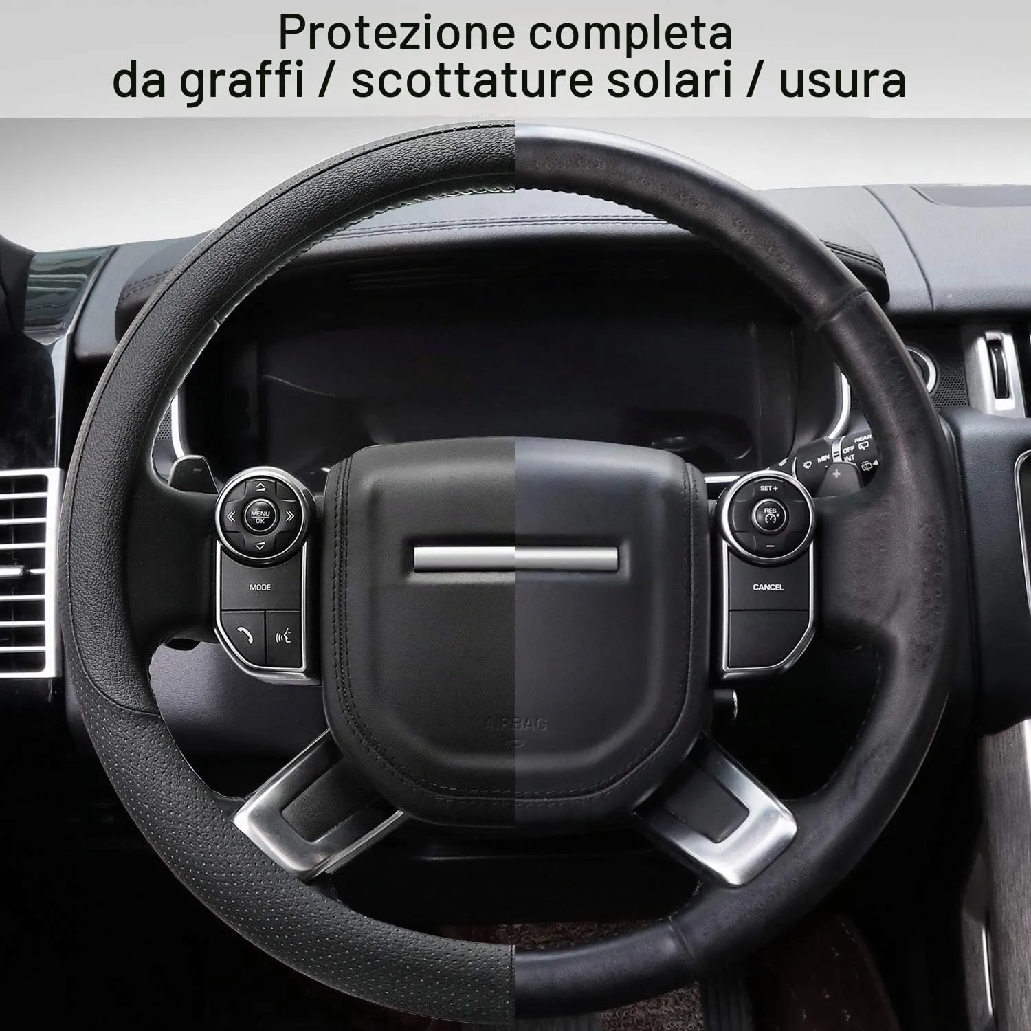 COFIT Coprivolante Auto in Pelle Microfibra Traspirante e Antiscivolo, Rotondo Universale L 39-40.5cm, Nero - immagine 5