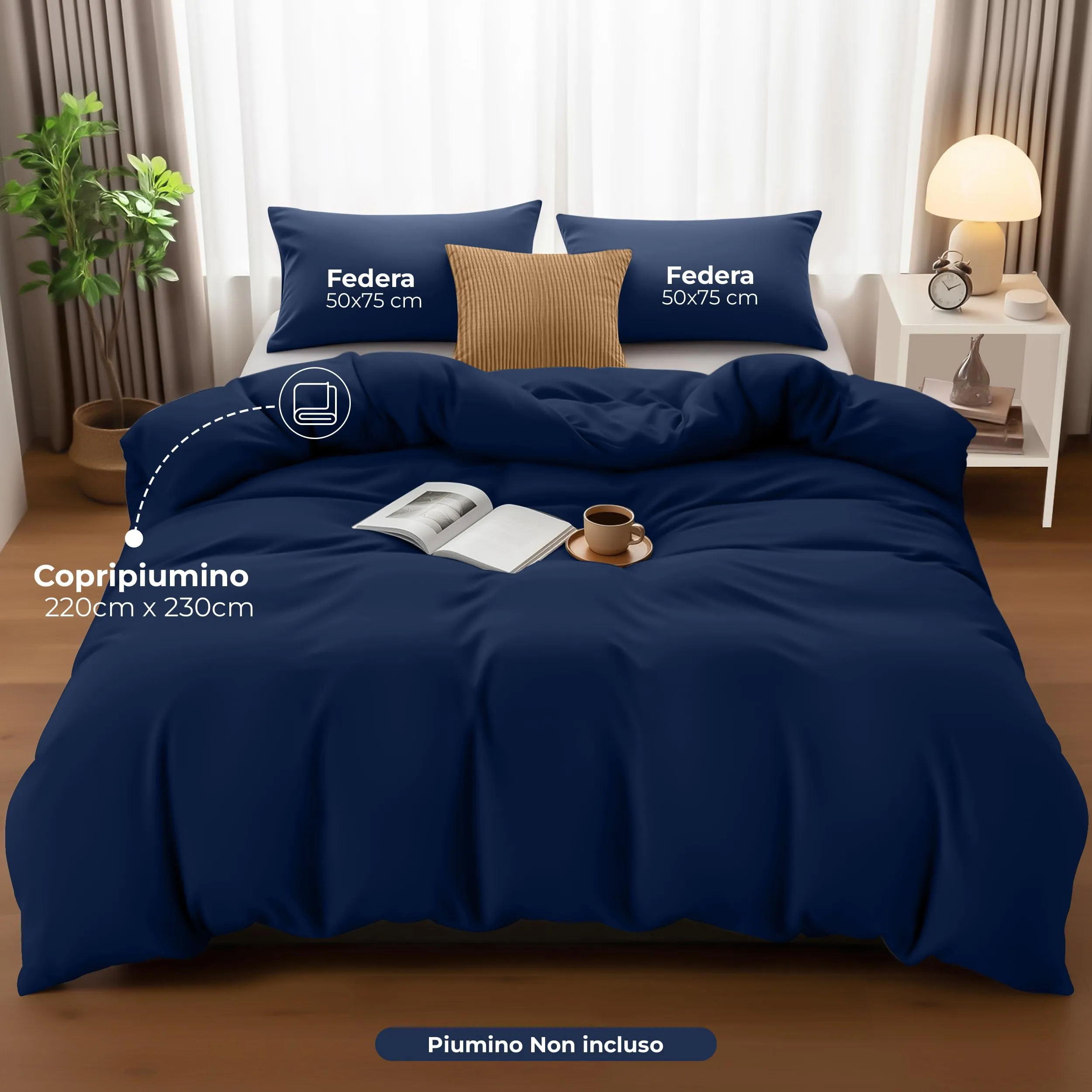Utopia Bedding Copripiumino King Size in Microfibra 230x220cm con Federe 50x75cm - Blu Navy - immagine 2