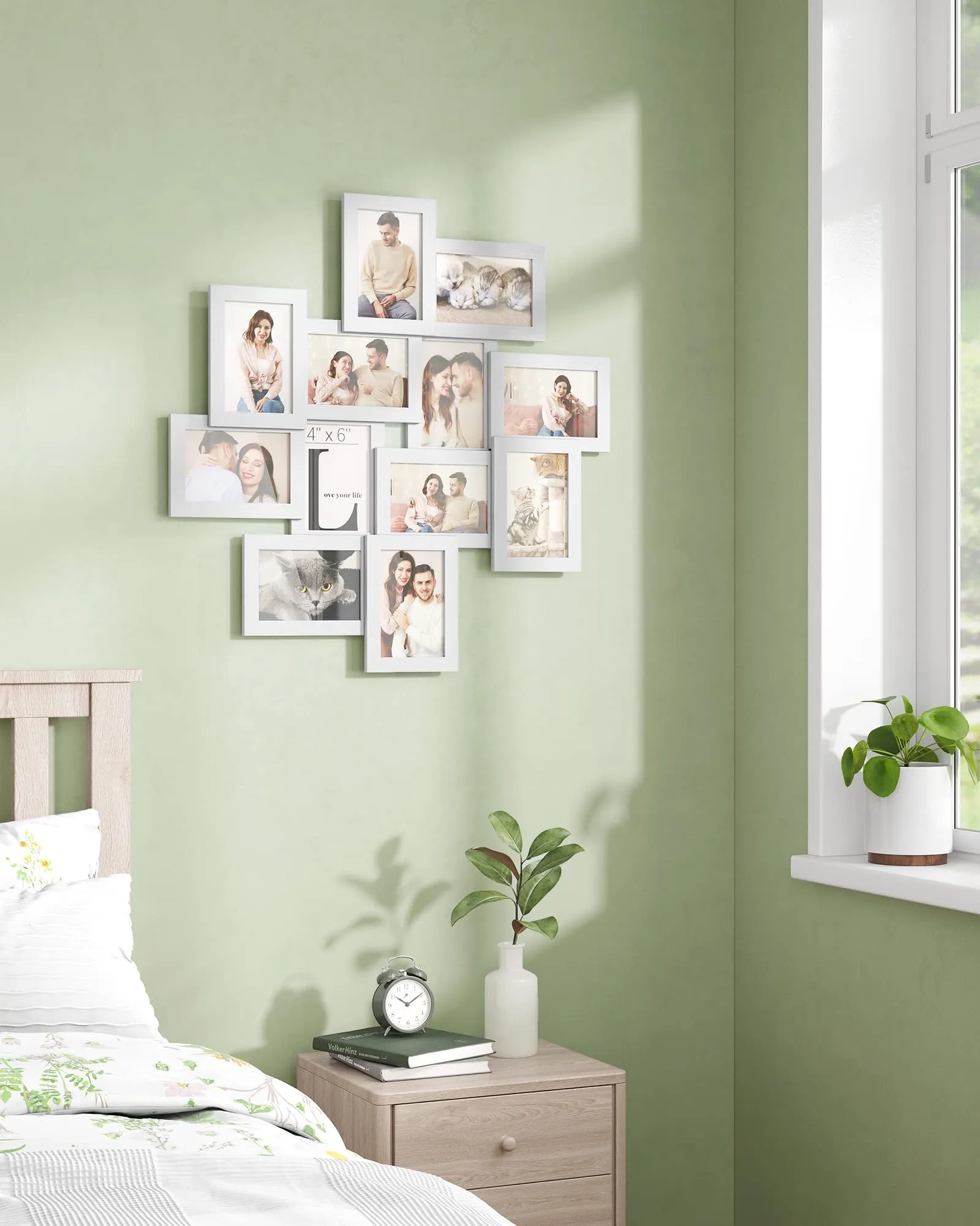 SONGMICS RPF22WT Cornice portafoto per 12 foto 10 x 15 cm, vetro e MDF, bianco nuvola - immagine 8