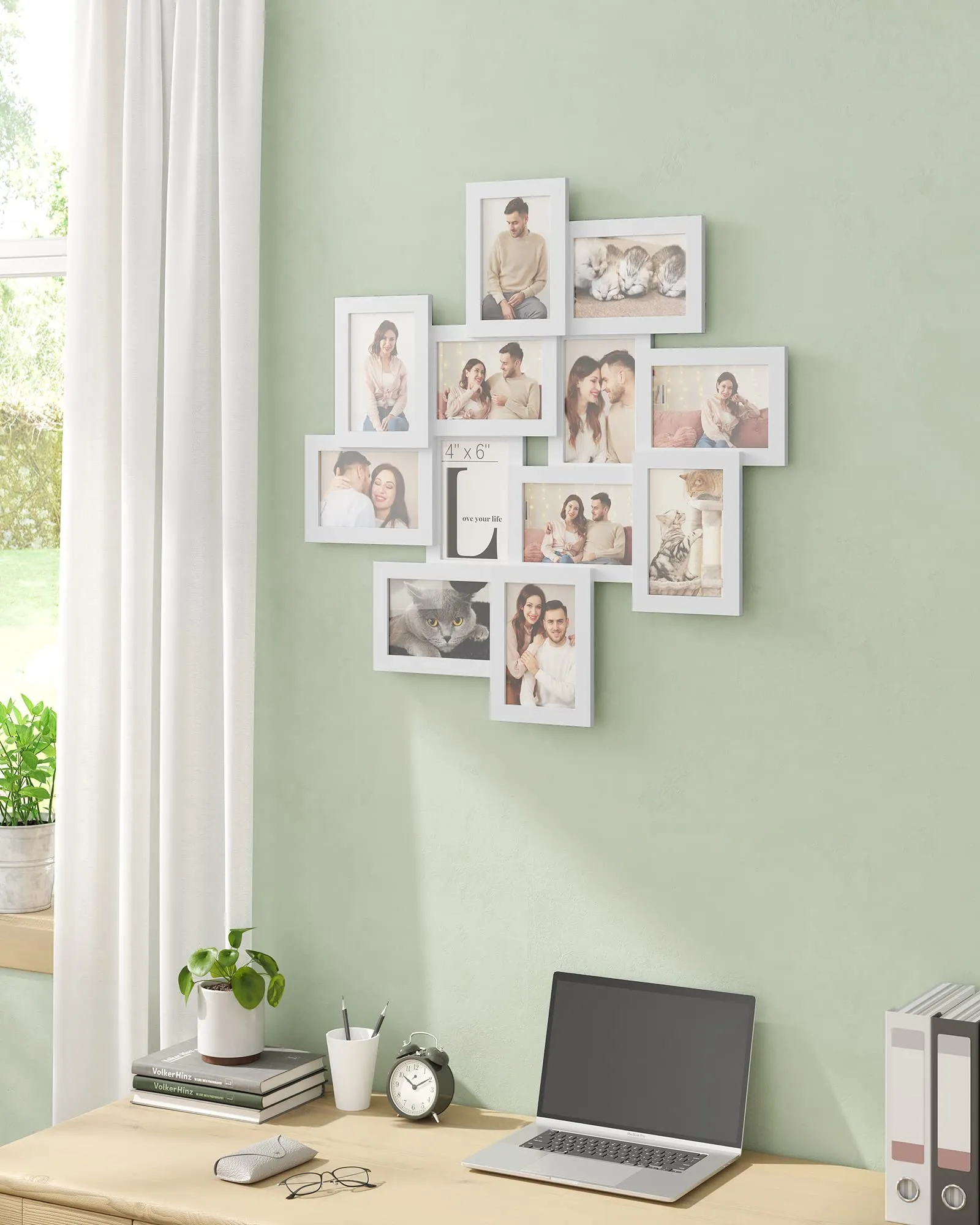 SONGMICS RPF22WT Cornice portafoto per 12 foto 10 x 15 cm, vetro e MDF, bianco nuvola - immagine 9