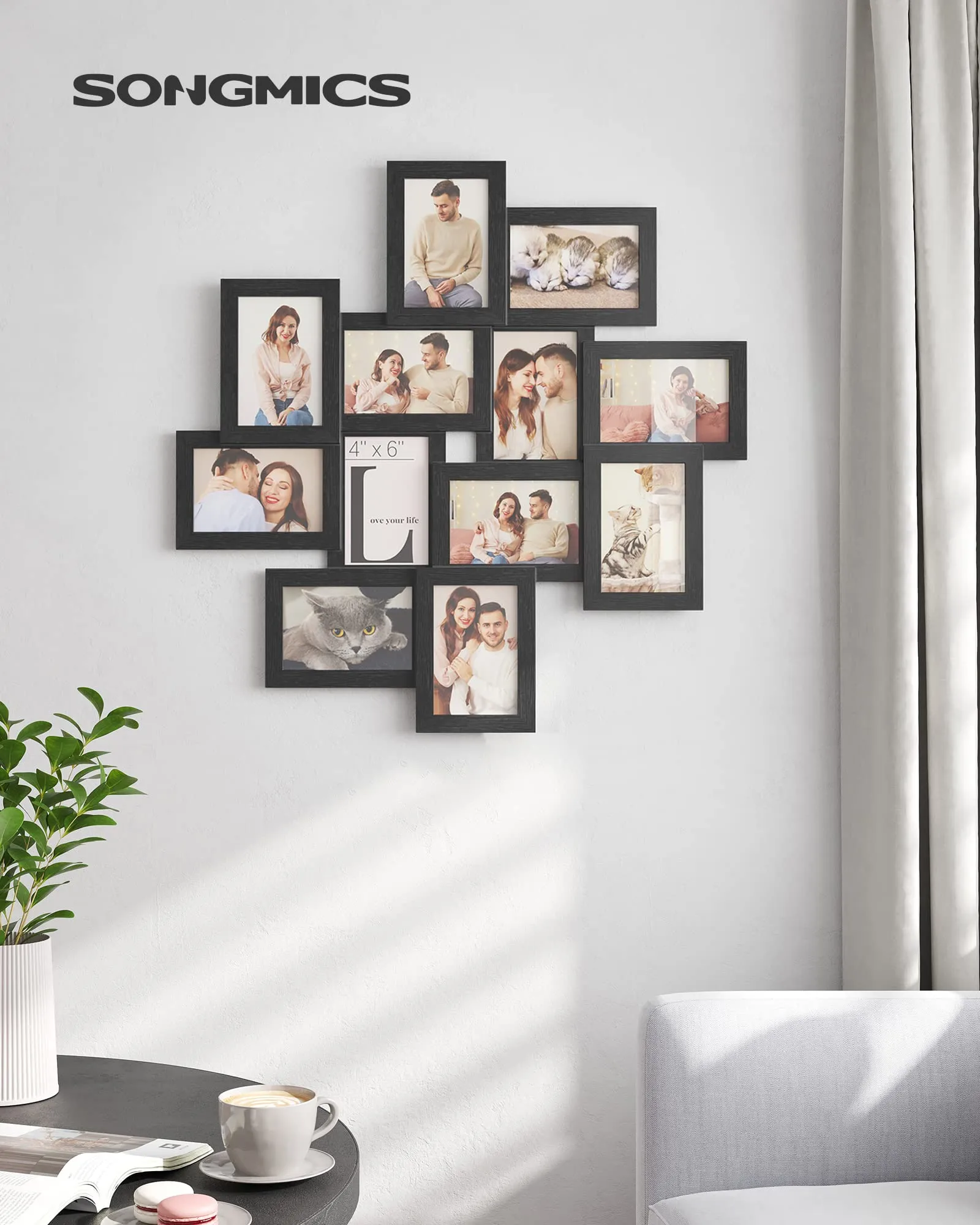 SONGMICS Collage di 12 Cornici per Foto 10 x 15 cm, Nero Inchiostro RPF22BK - immagine 2