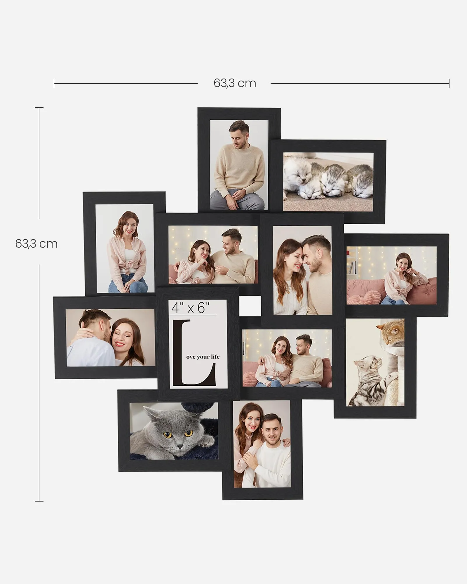 SONGMICS Collage di 12 Cornici per Foto 10 x 15 cm, Nero Inchiostro RPF22BK - immagine 6