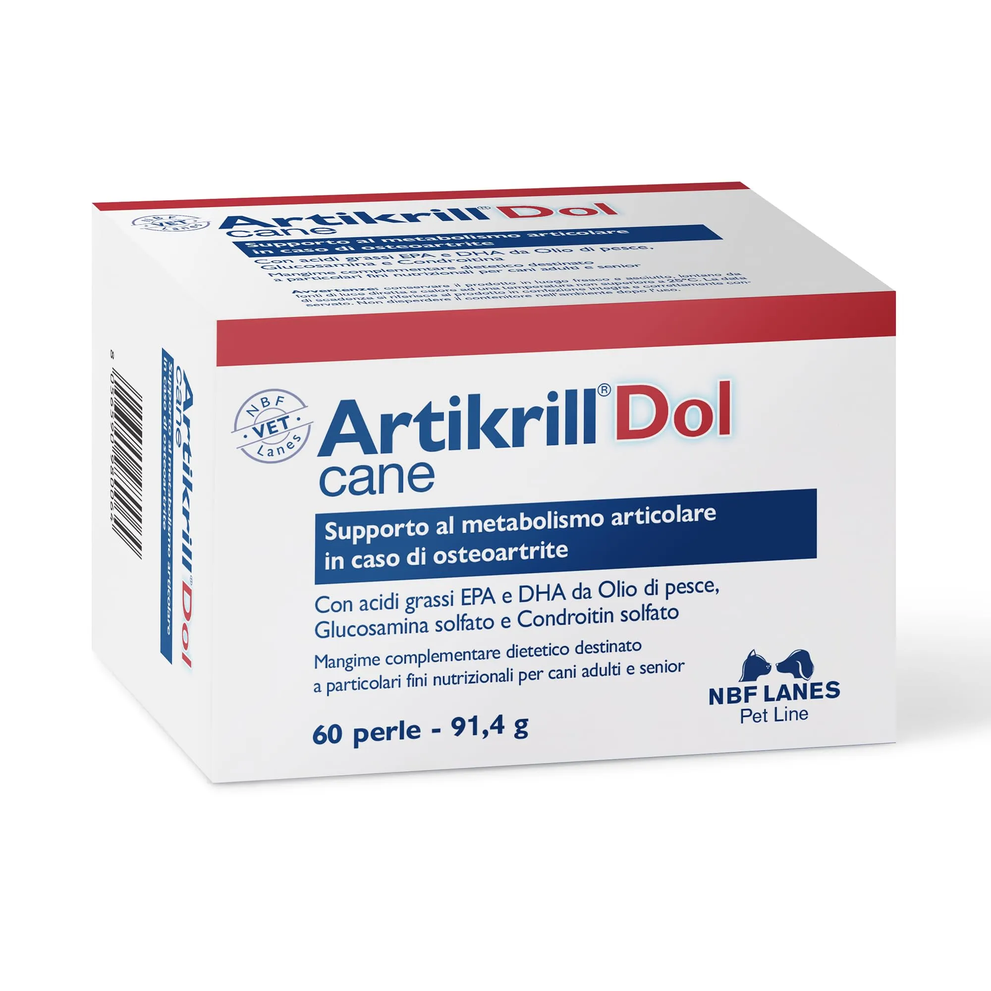 NBF Lanes Artikrill Dol Cane, 60 Perle, Supporto Metabolismo Articolare per Cane Adulto e Senior - immagine 1