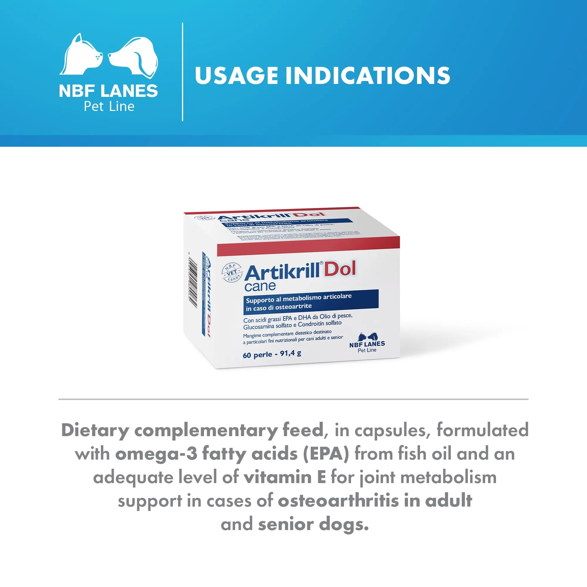 NBF Lanes Artikrill Dol Cane, 60 Perle, Supporto Metabolismo Articolare per Cane Adulto e Senior - immagine 3