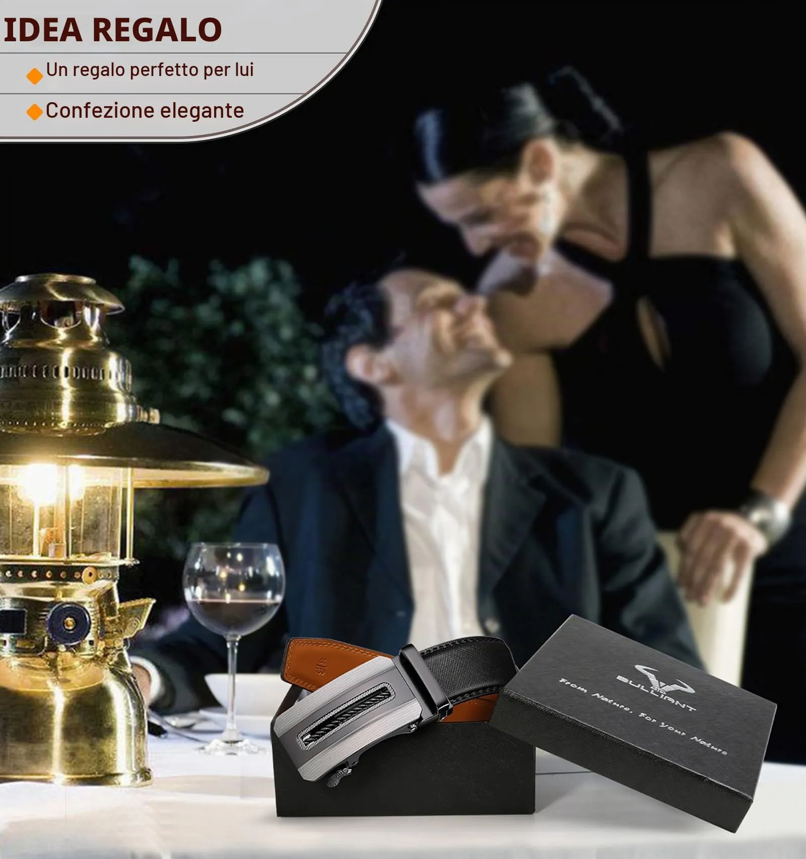 BULLIANT Cintura Uomo in Pelle con Fibbia Automatica a Cricchetto 35mm, Nero 1468, 110cm (30-36 vita) - immagine 9