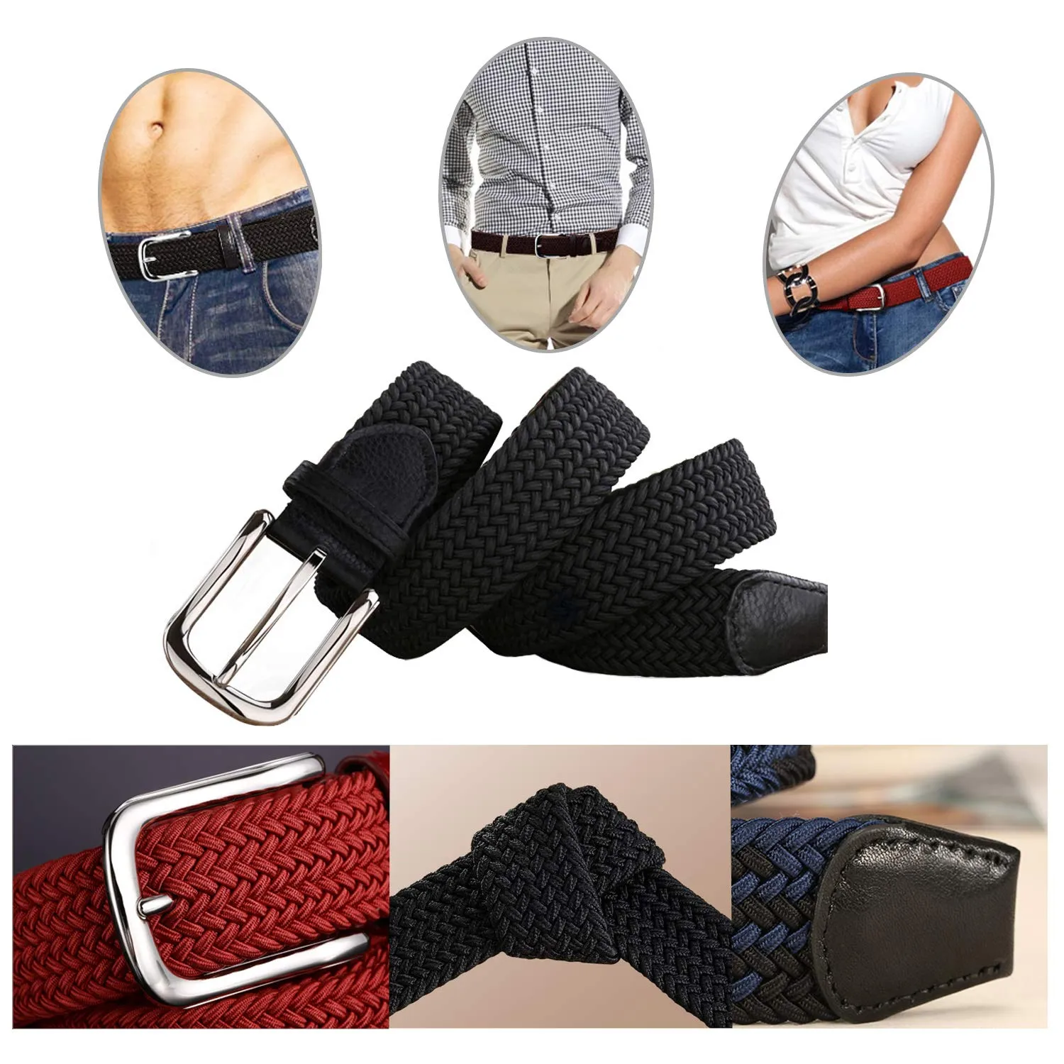 GLAMEXX24 Cintura Elastica Unisex in Tessuto Intrecciato Regolabile, Rosauni, 110 - immagine 4