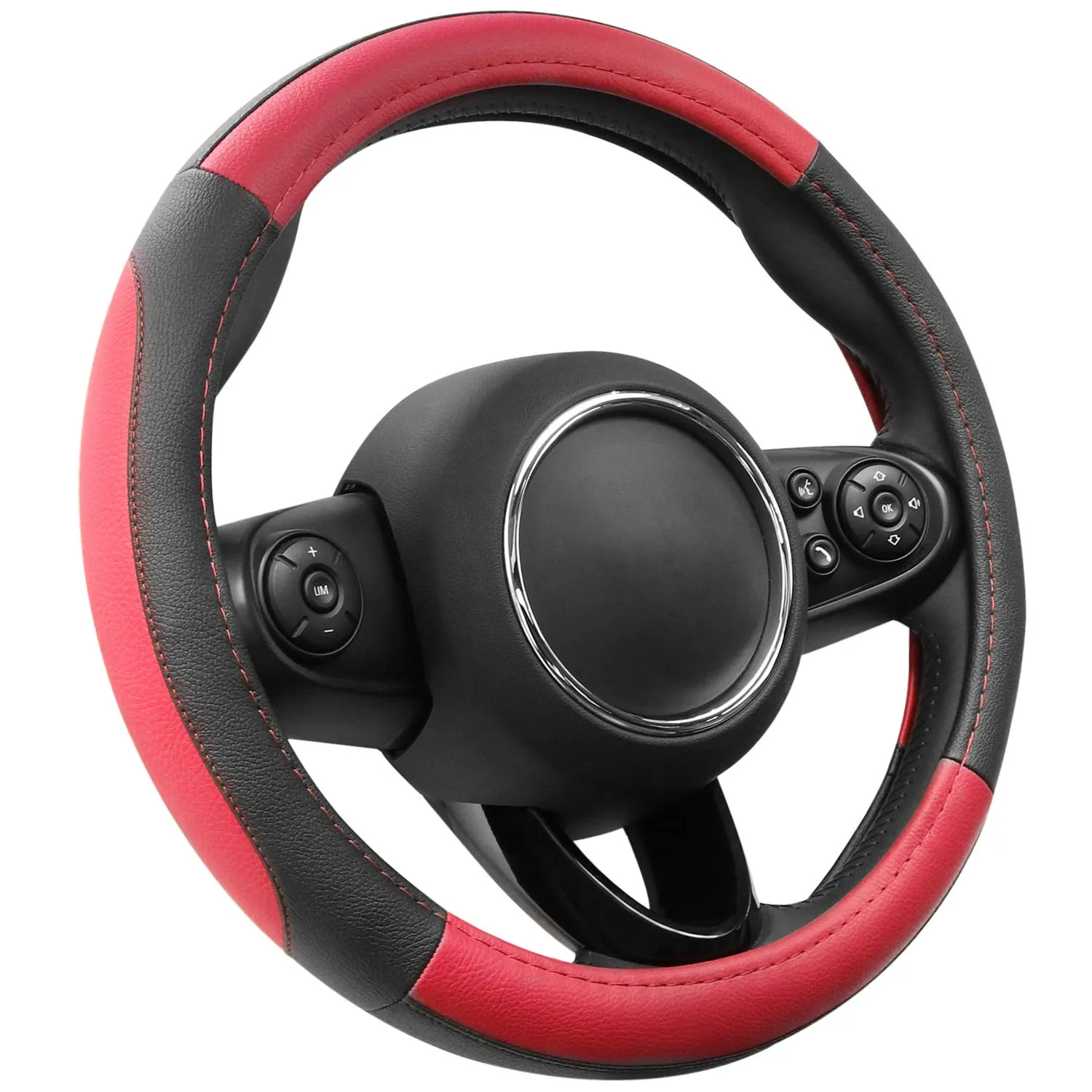 COFIT Coprivolante Auto Universale in Pelle Microfibra, S 35.5-36cm, Rosso e Nero - immagine 1