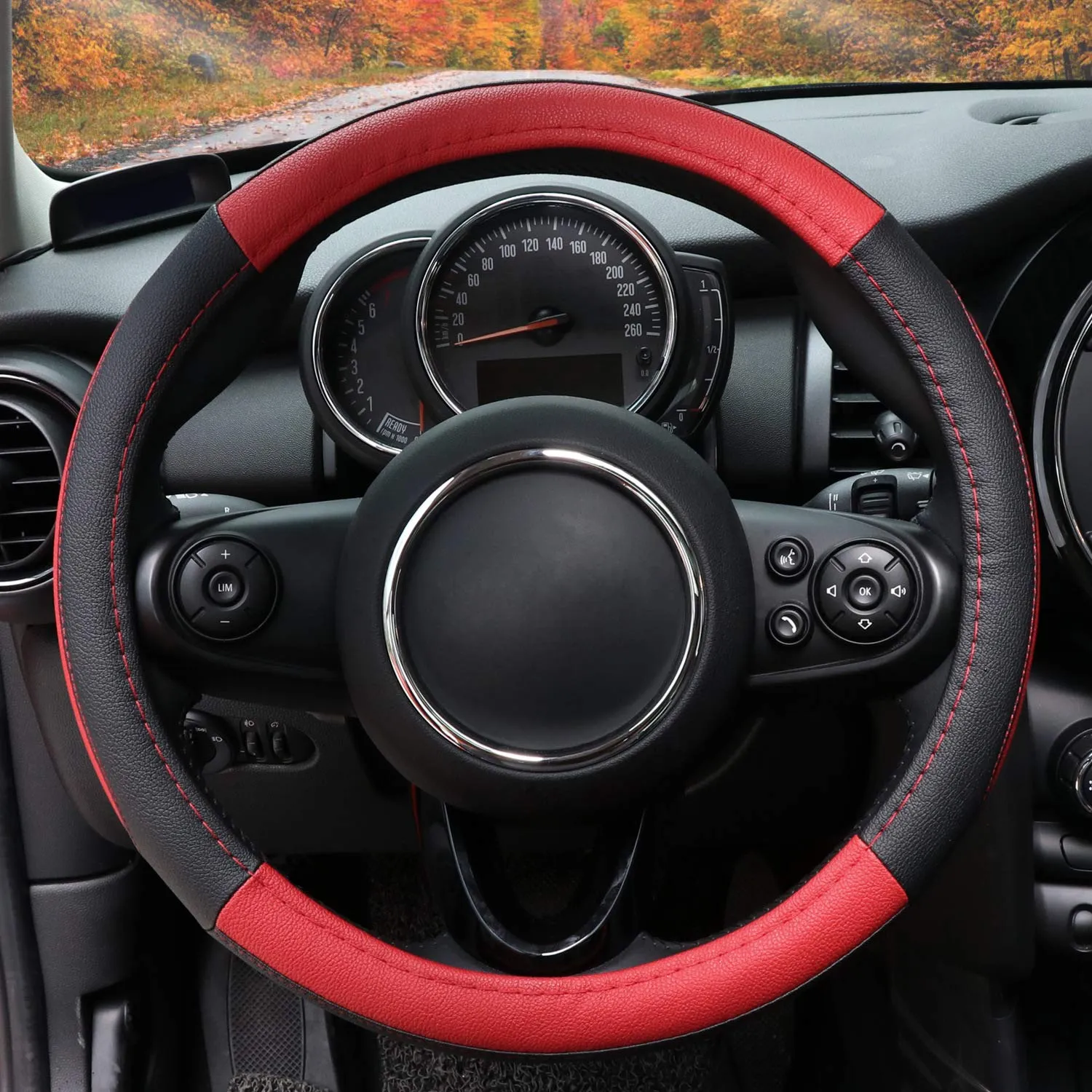 COFIT Coprivolante Auto Universale in Pelle Microfibra, S 35.5-36cm, Rosso e Nero - immagine 2