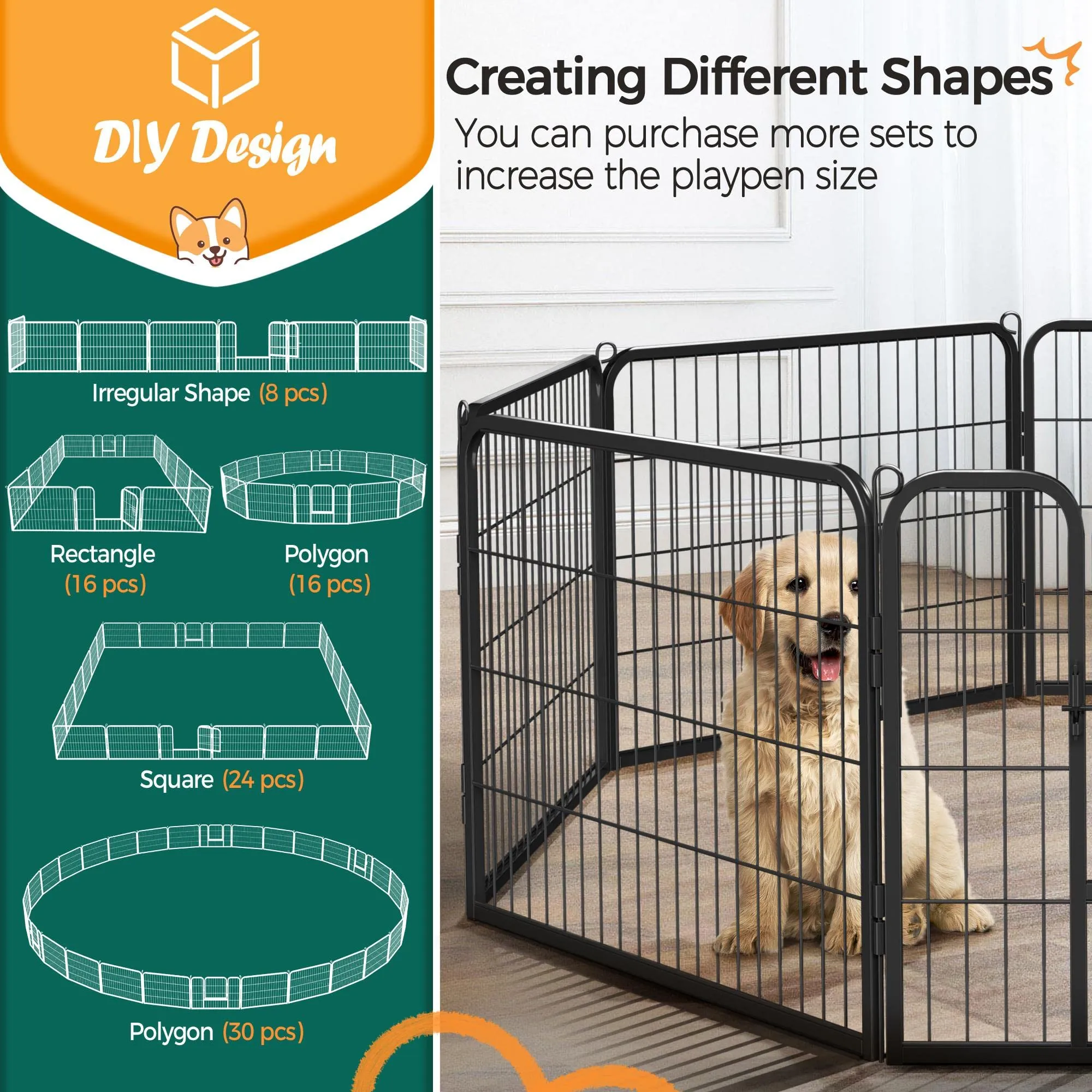 Yaheetech Recinto per Cani Interno Esterno in Ferro, 16 Pezzi, 80x60 cm - immagine 2