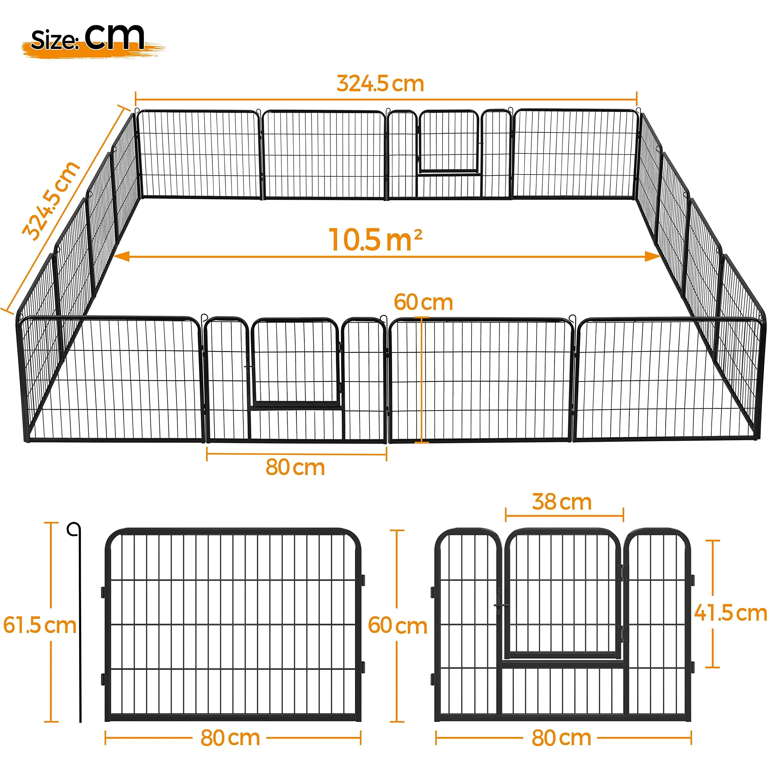Yaheetech Recinto per Cani Interno Esterno in Ferro, 16 Pezzi, 80x60 cm - immagine 4
