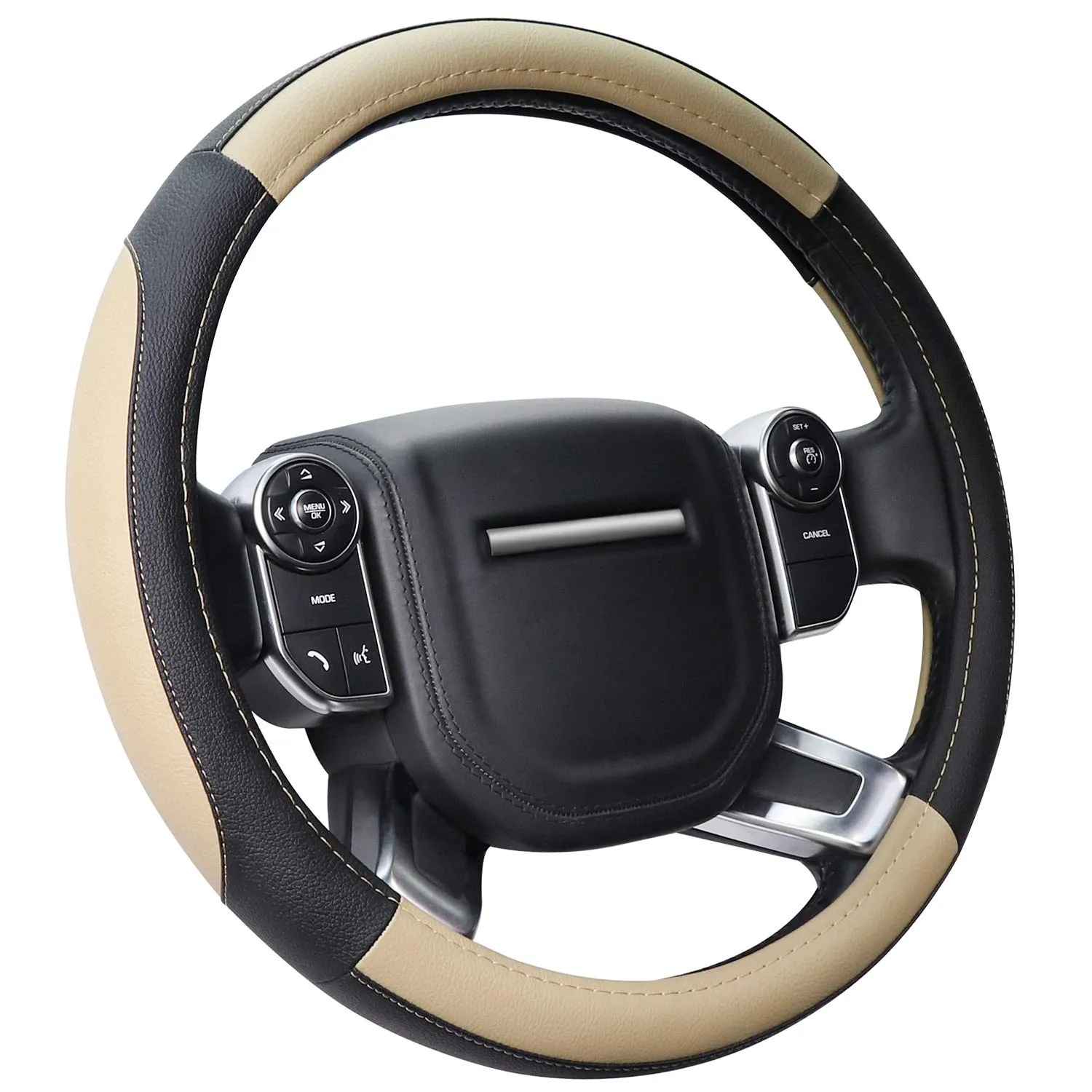 COFIT Coprivolante Auto in Pelle Microfibra Antiscivolo Universale, L 39-40.5cm, Beige e Nero - immagine 1
