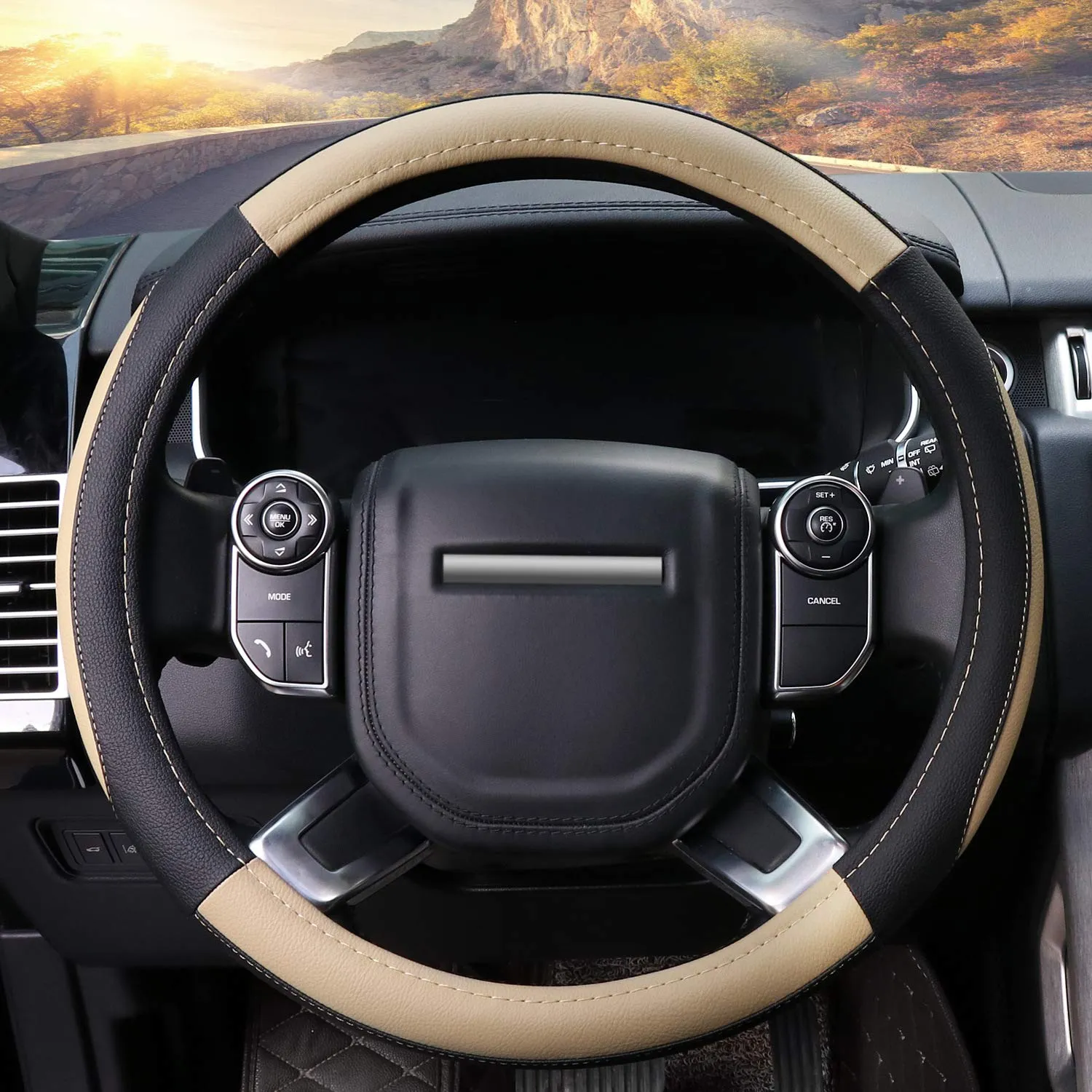 COFIT Coprivolante Auto in Pelle Microfibra Antiscivolo Universale, L 39-40.5cm, Beige e Nero - immagine 2