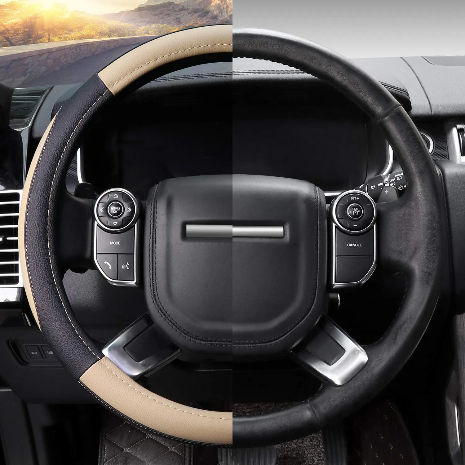 COFIT Coprivolante Auto in Pelle Microfibra Antiscivolo Universale, L 39-40.5cm, Beige e Nero - immagine 5
