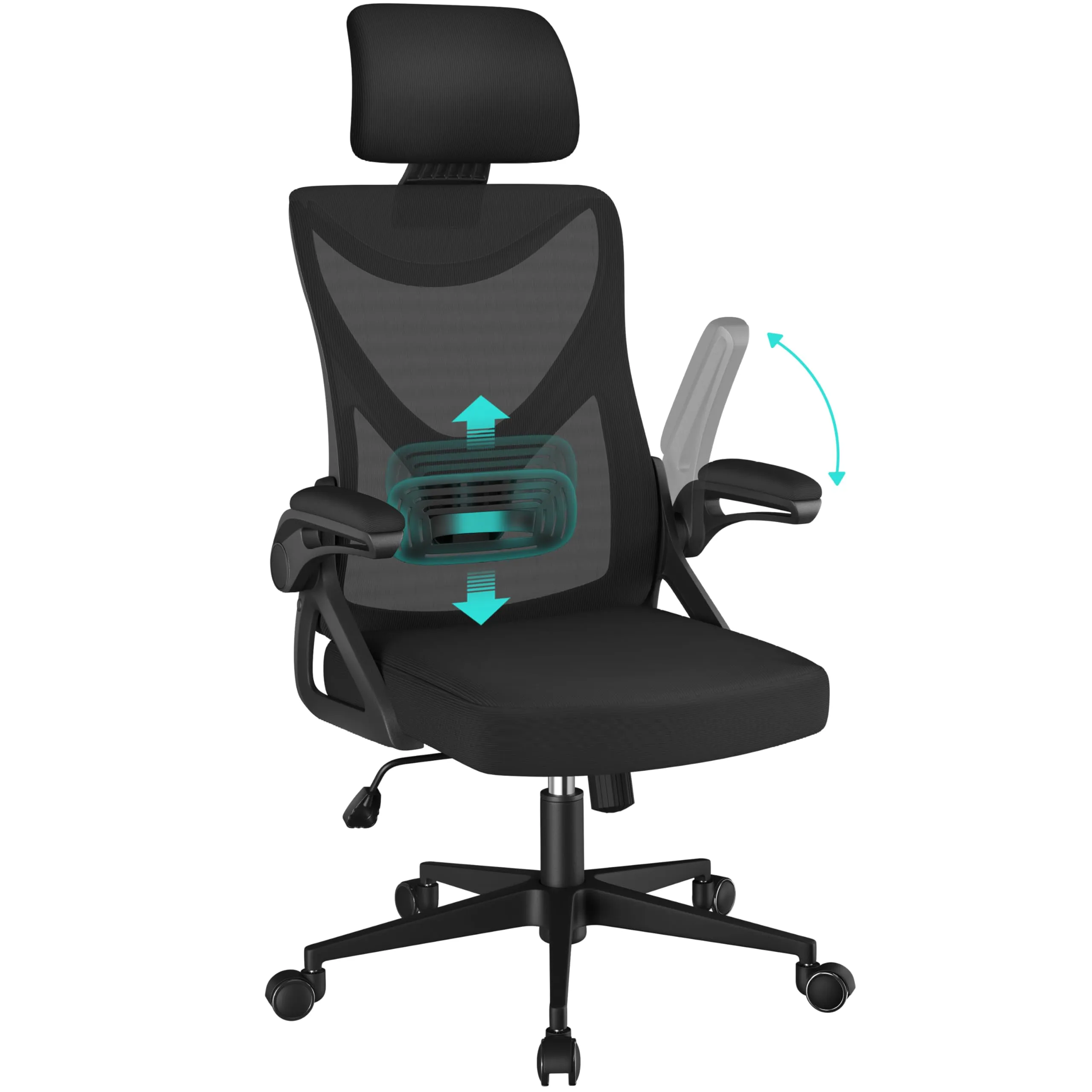 Yaheetech Sedia da Ufficio Ergonomica con Supporto Lombare, Nera - immagine 1