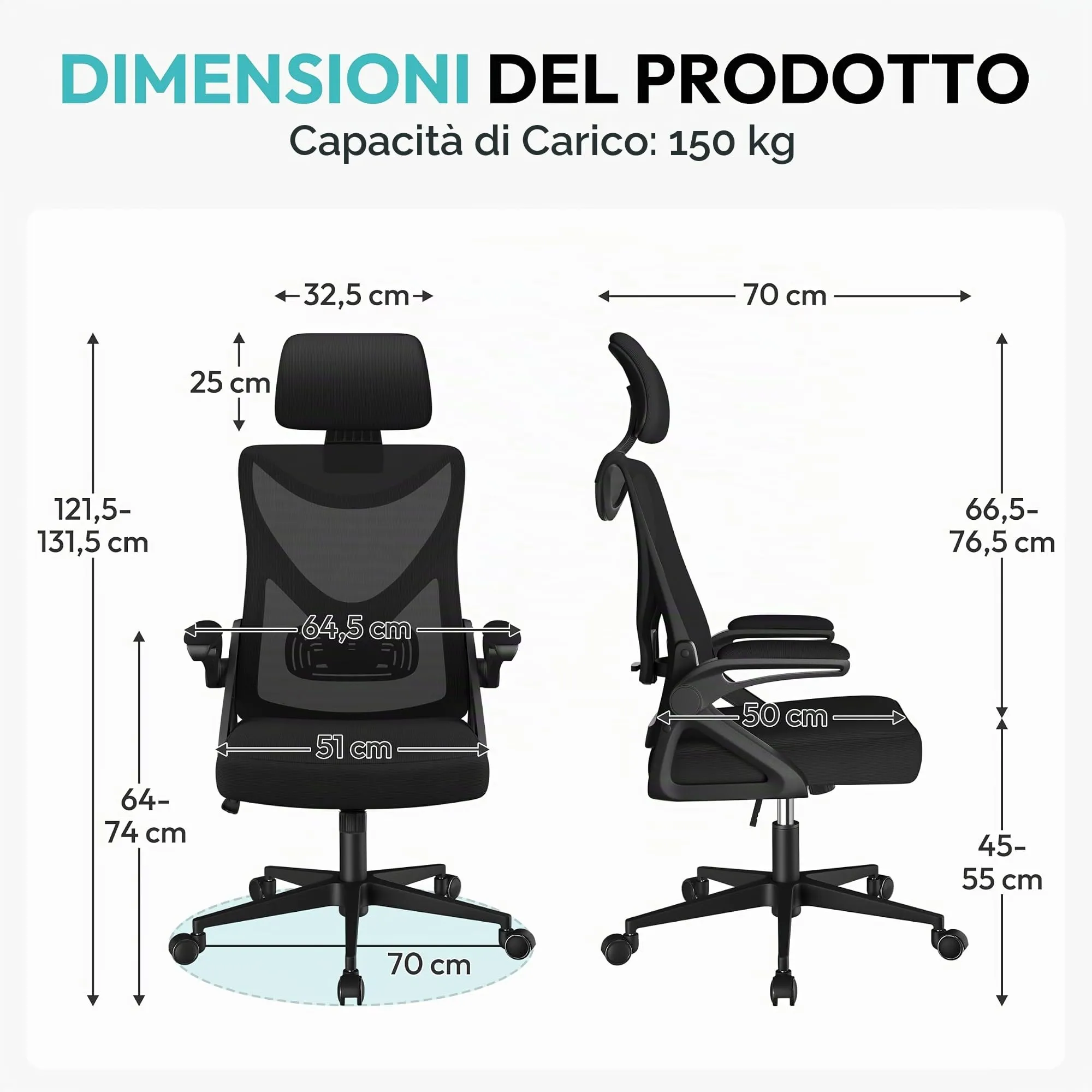 Yaheetech Sedia da Ufficio Ergonomica con Supporto Lombare, Nera - immagine 2