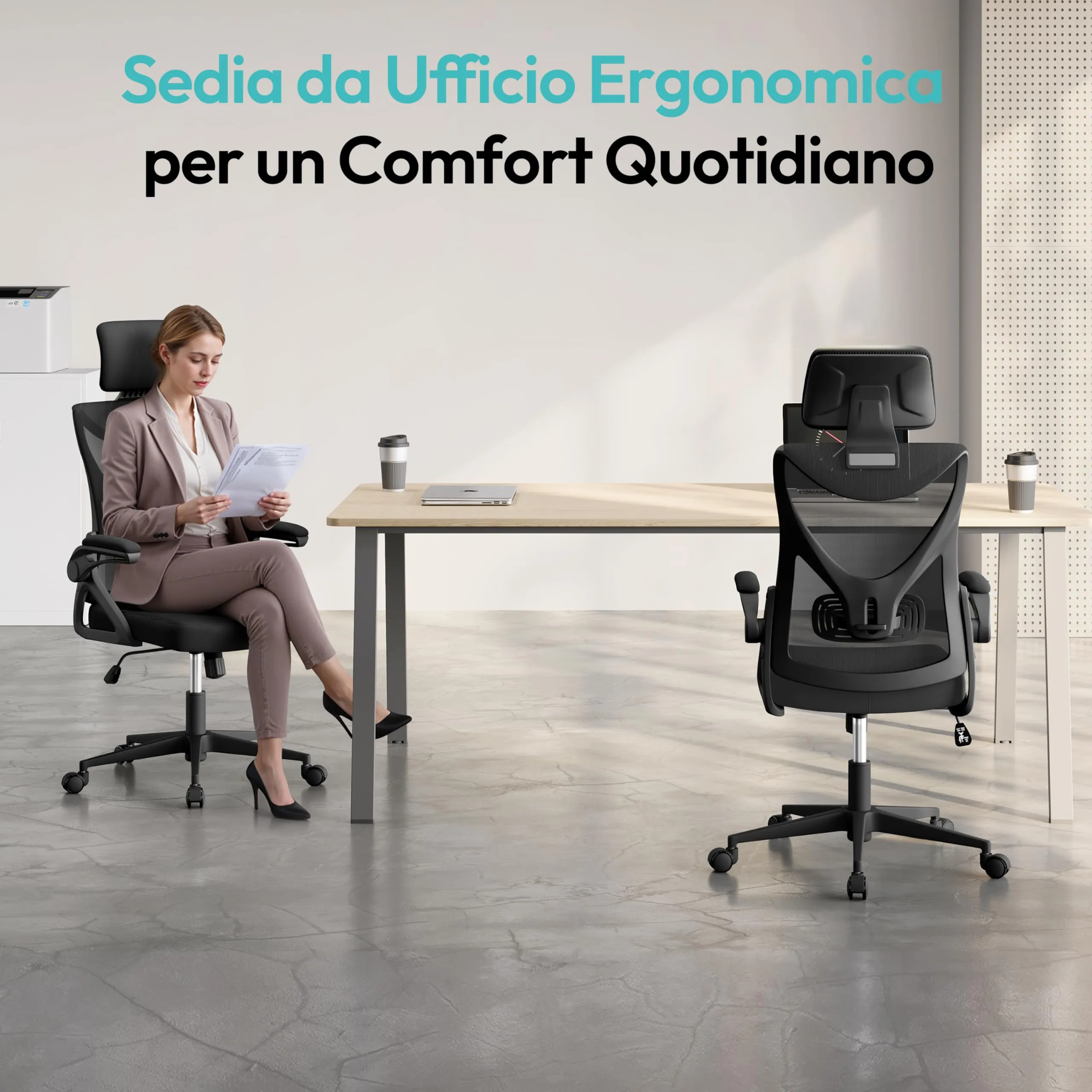 Yaheetech Sedia da Ufficio Ergonomica con Supporto Lombare, Nera - immagine 3