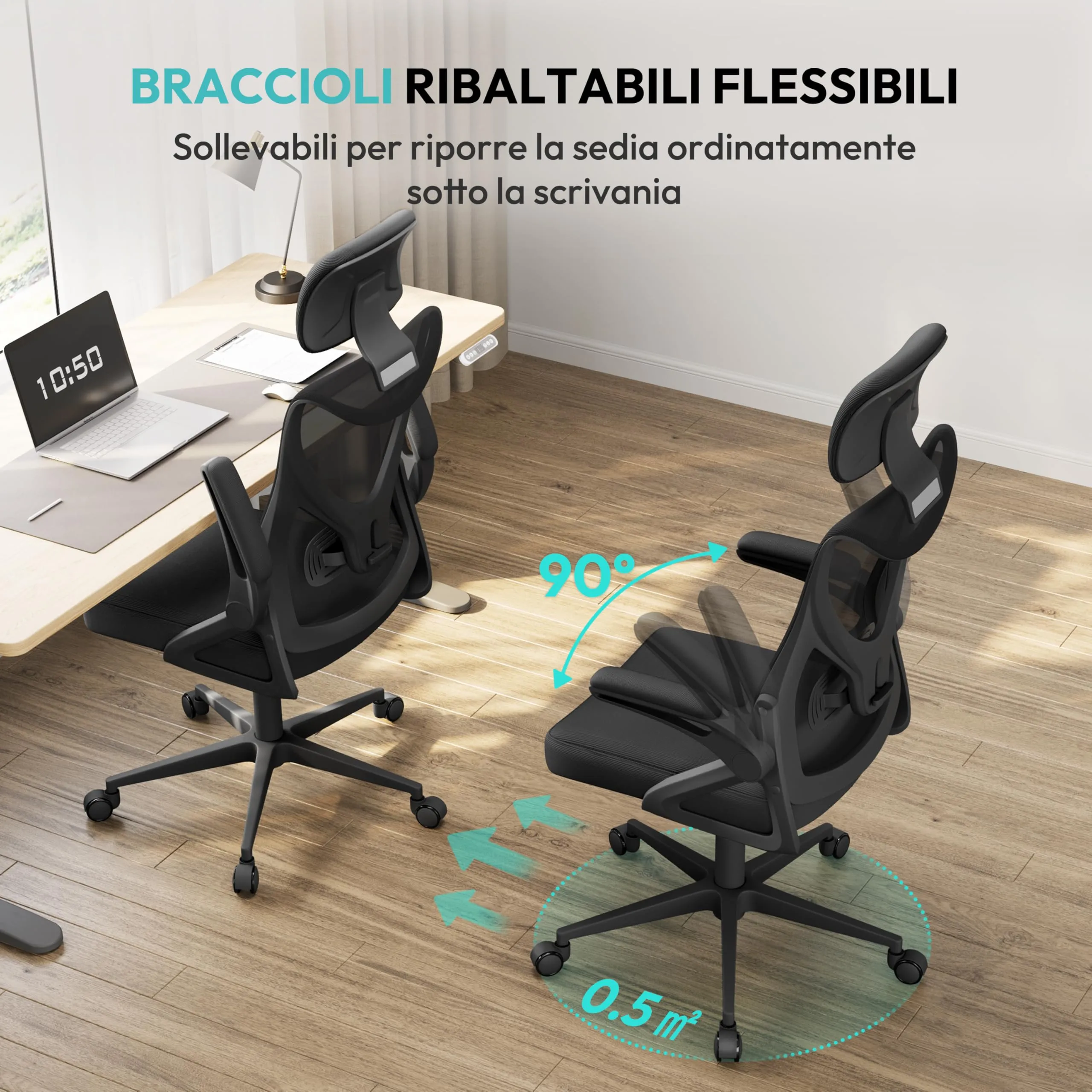 Yaheetech Sedia da Ufficio Ergonomica con Supporto Lombare, Nera - immagine 5