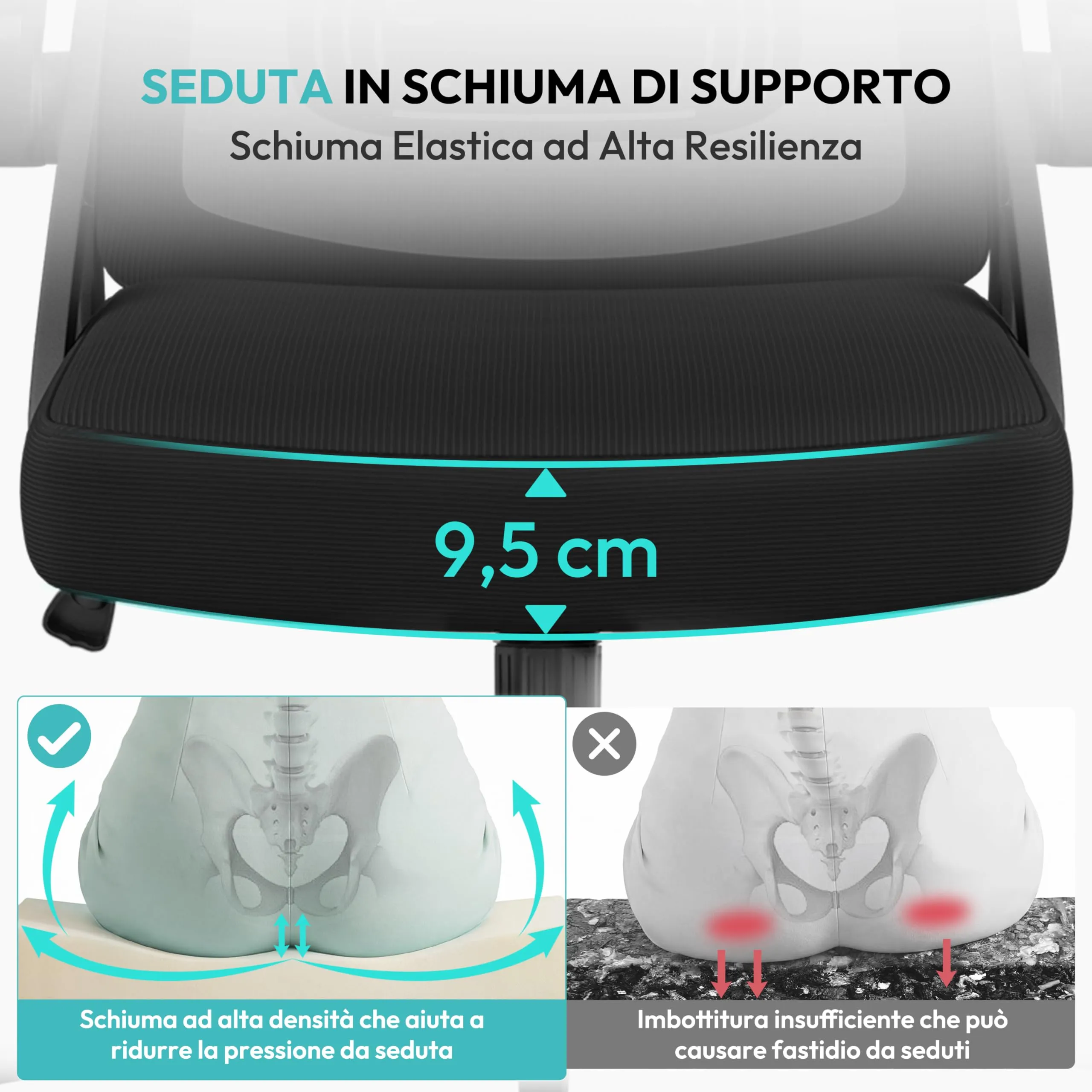 Yaheetech Sedia da Ufficio Ergonomica con Supporto Lombare, Nera - immagine 8