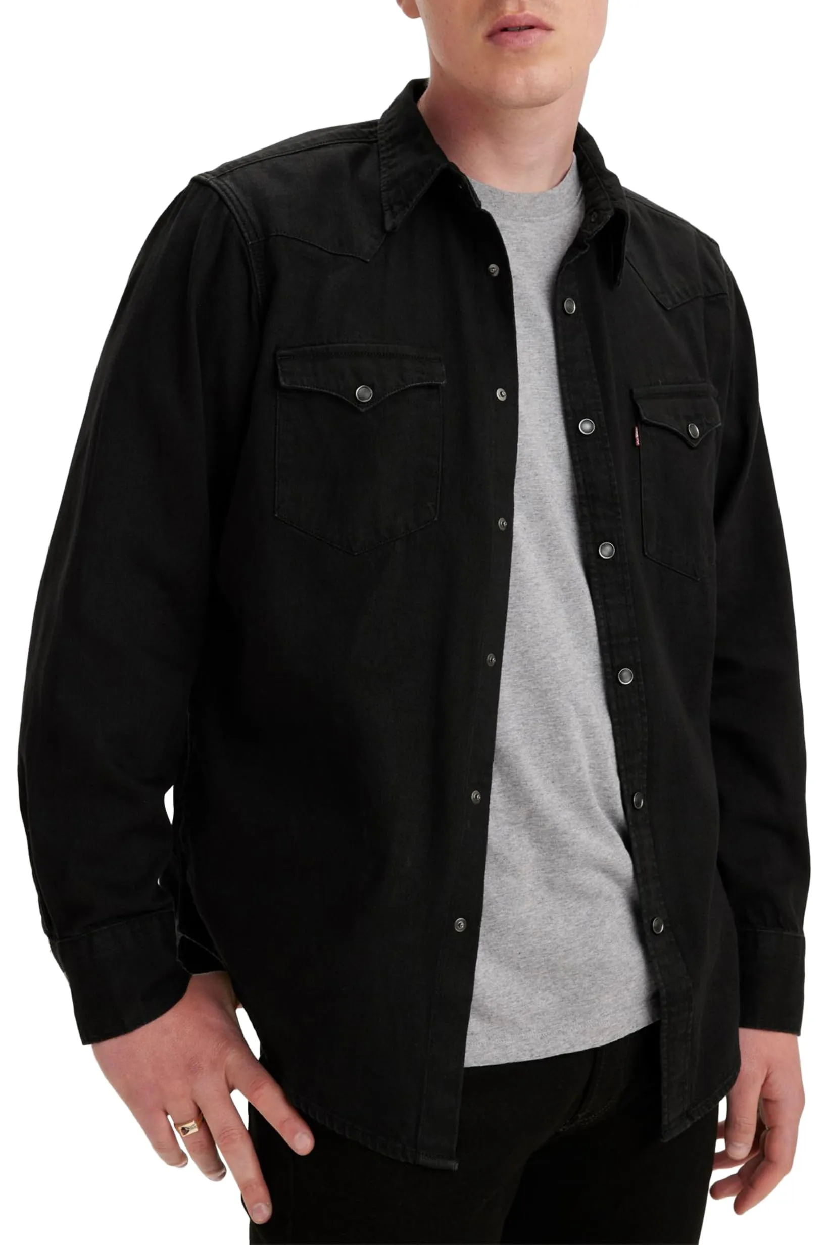 Levi's Barstow Western Standard Shirt, Marble Black Denim Rinse, M - immagine 4