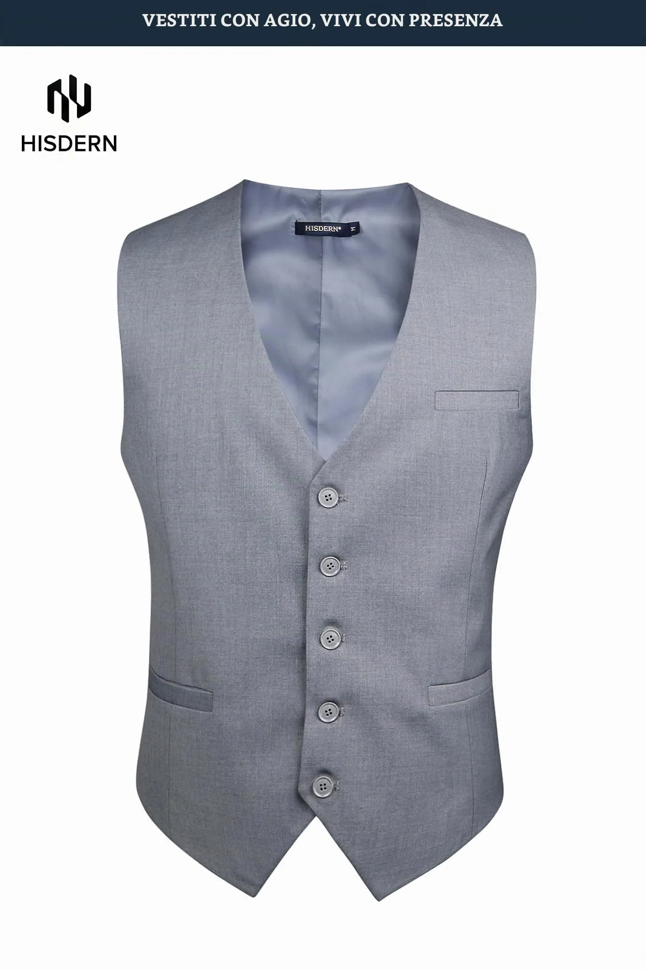 HISDERN Gilet da Uomo in Cotone Grigio, Formale da Lavoro, XXL - immagine 5