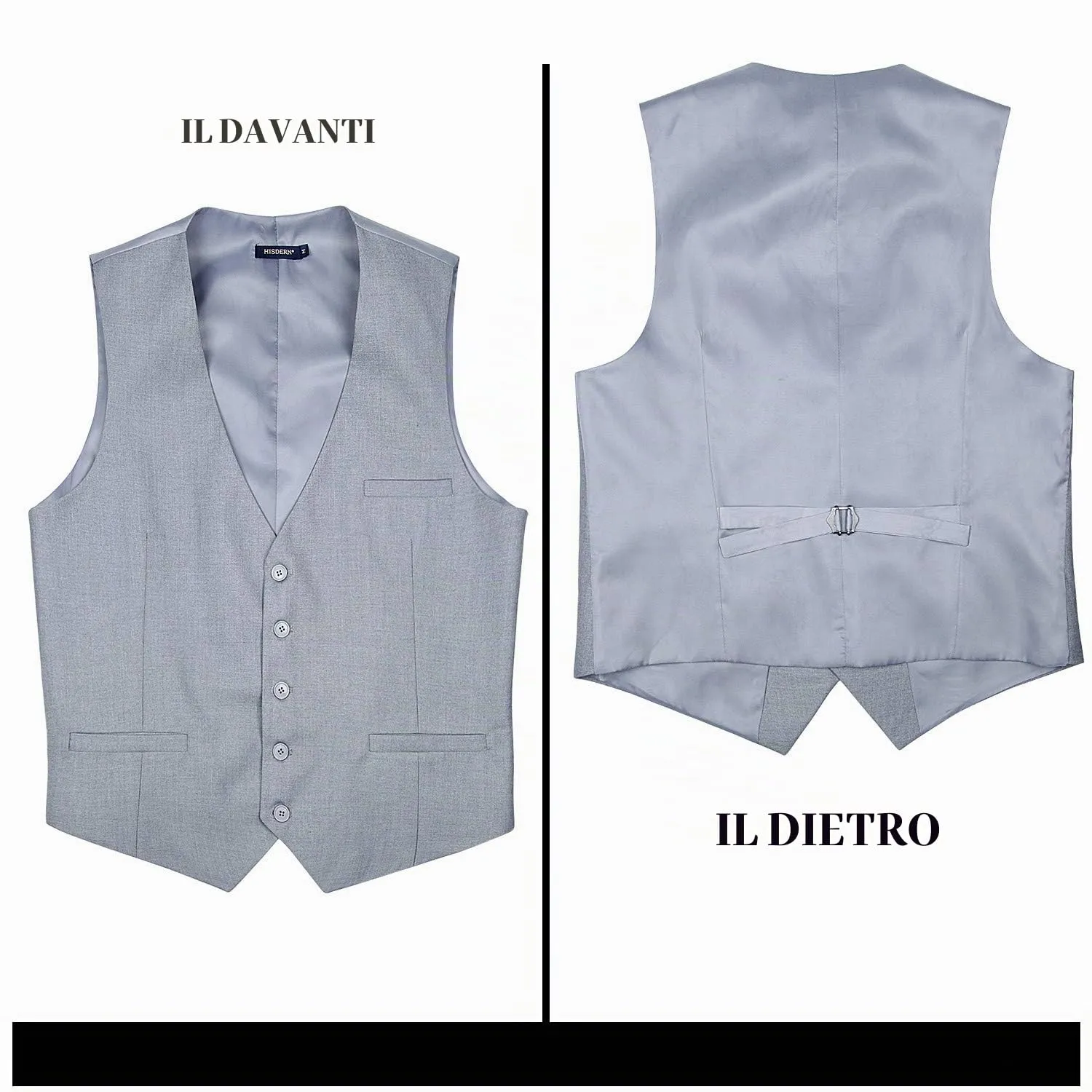 HISDERN Gilet da Uomo in Cotone Grigio, Formale da Lavoro, XXL - immagine 8