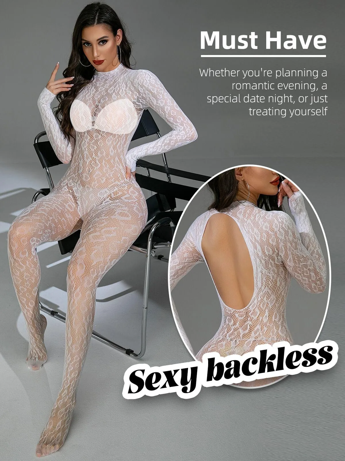Buitifo Donna Fishnet Bodystocking Pigiama Bianco 08 Taglia unica - immagine 2