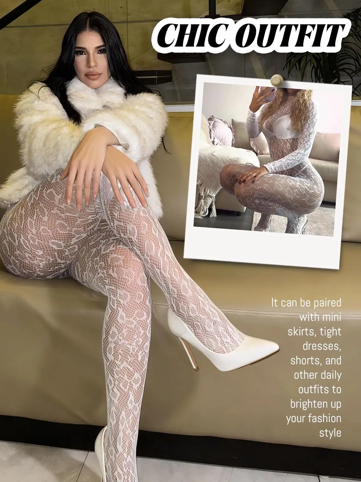 Buitifo Donna Fishnet Bodystocking Pigiama Bianco 08 Taglia unica - immagine 5
