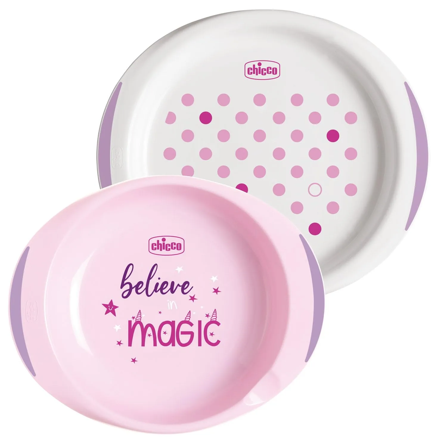 Chicco Set Piatti Bambini Svezzamento, Piatto Fondo e Piano con Base Antiscivolo, 2 Pezzi, 12+ Mesi, Rosa - immagine 1